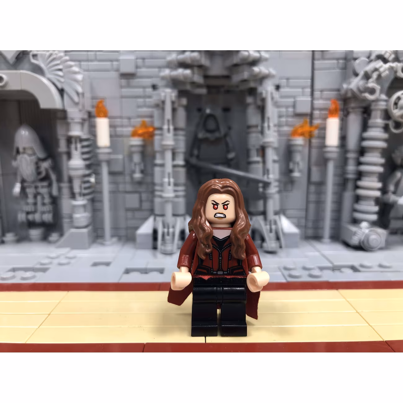 The Scarlet Witch (Wanda Maximoff) - Plain Black Legs, Reddish Brown Hair, Dark Red Cloth Skirt The Scarlet Witch (Wanda Maximoff) - Plain Black Legs, Reddish Brown Hair, Dark Red Cloth Skirt