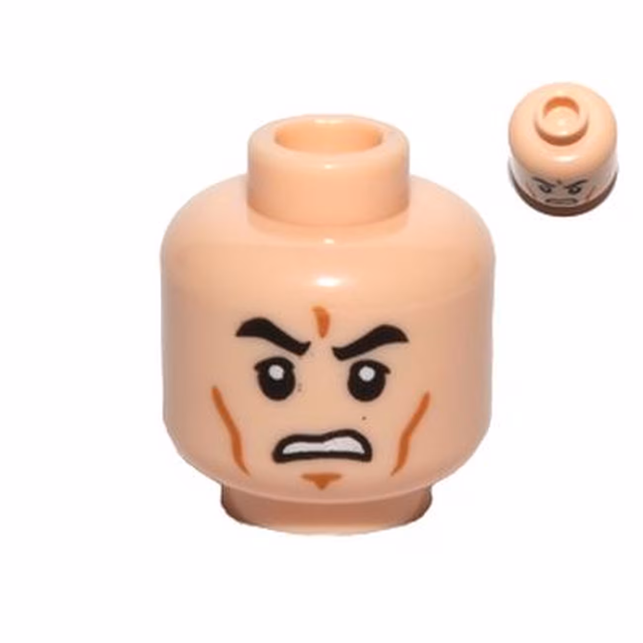 Minifigure, Head Black Eyebrows, Cheek Lines, Chin Dimple, Grimacing Pattern - Hollow Stud Minifigure, Head Black Eyebrows, Cheek Lines, Chin Dimple, Grimacing Pattern - Hollow Stud