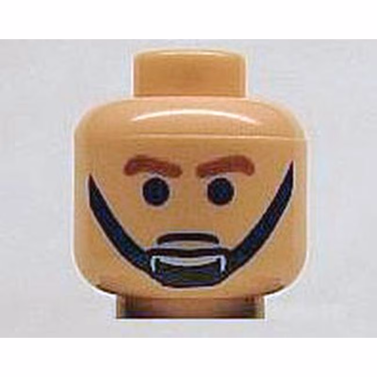 Minifigure, Head Male Brown Eyebrows and Black Chin Strap Pattern - Blocked Open Stud Minifigure, Head Male Brown Eyebrows and Black Chin Strap Pattern - Blocked Open Stud