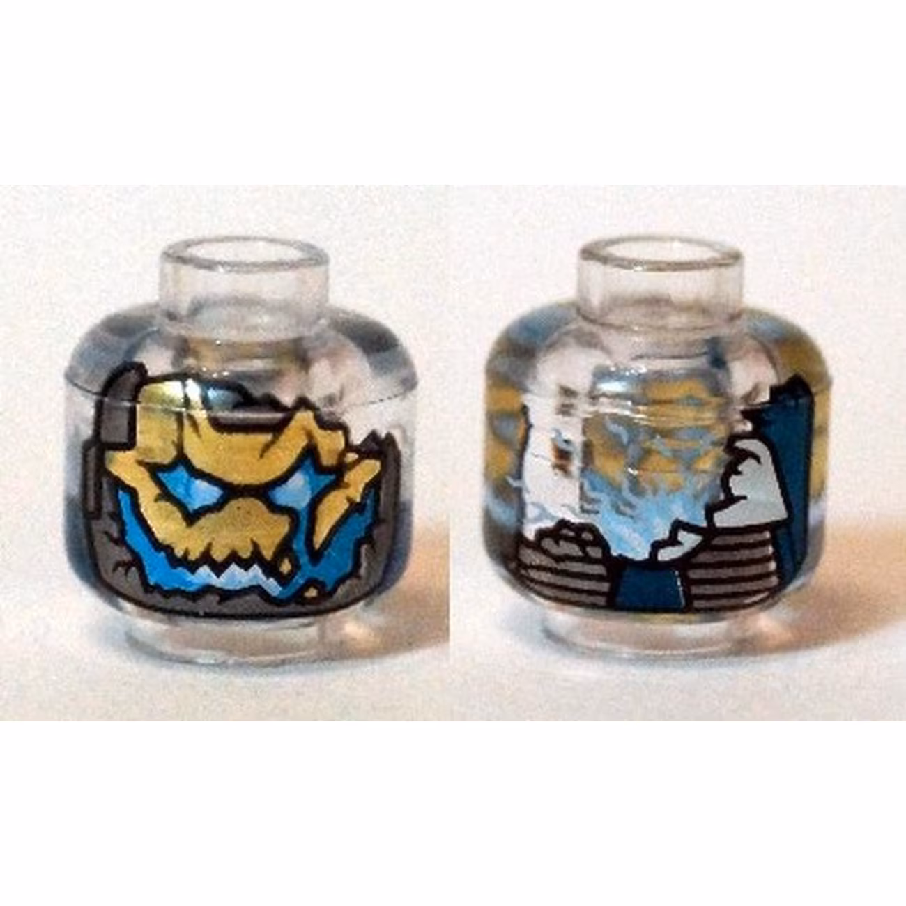 Minifigure, Head Alien Gold, Pearl Dark Gray and Dark Azure Face, Damage on Back Pattern (Ultron MK1) - Hollow Stud Minifigure, Head Alien Gold, Pearl Dark Gray and Dark Azure Face, Damage on Back Pattern (Ultron MK1) - Hollow Stud