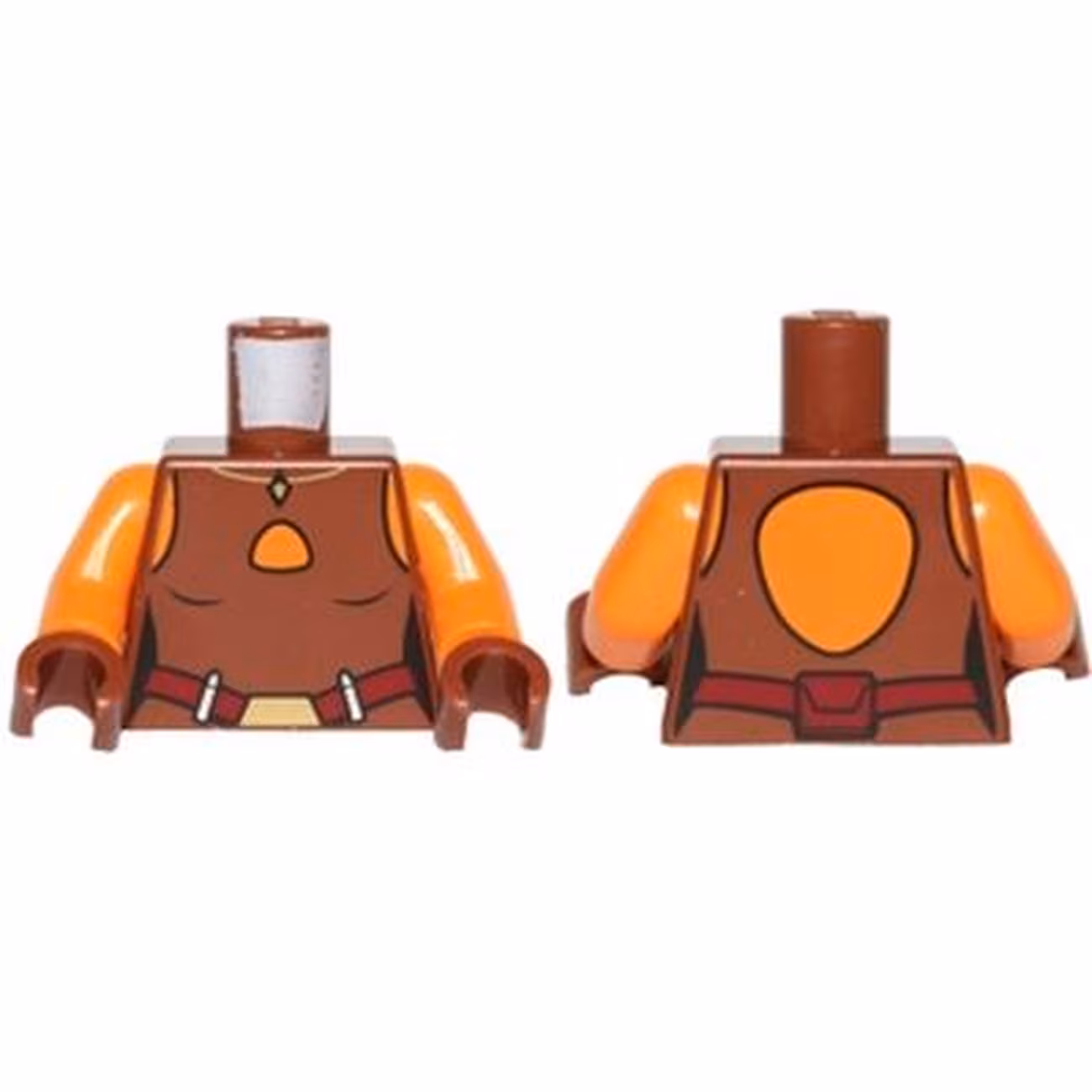 Torso SW Ahsoka Vest Top with Dark Red Belt Pattern / Orange Arms / Reddish Brown Hands Torso SW Ahsoka Vest Top with Dark Red Belt Pattern / Orange Arms / Reddish Brown Hands