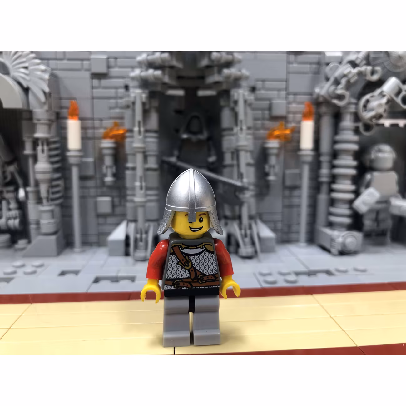 Kingdoms - Lion Knight Scale Mail with Chest Strap and Belt, Helmet with Neck Protector, Open Grin Kingdoms - Lion Knight Scale Mail with Chest Strap and Belt, Helmet with Neck Protector, Open Grin