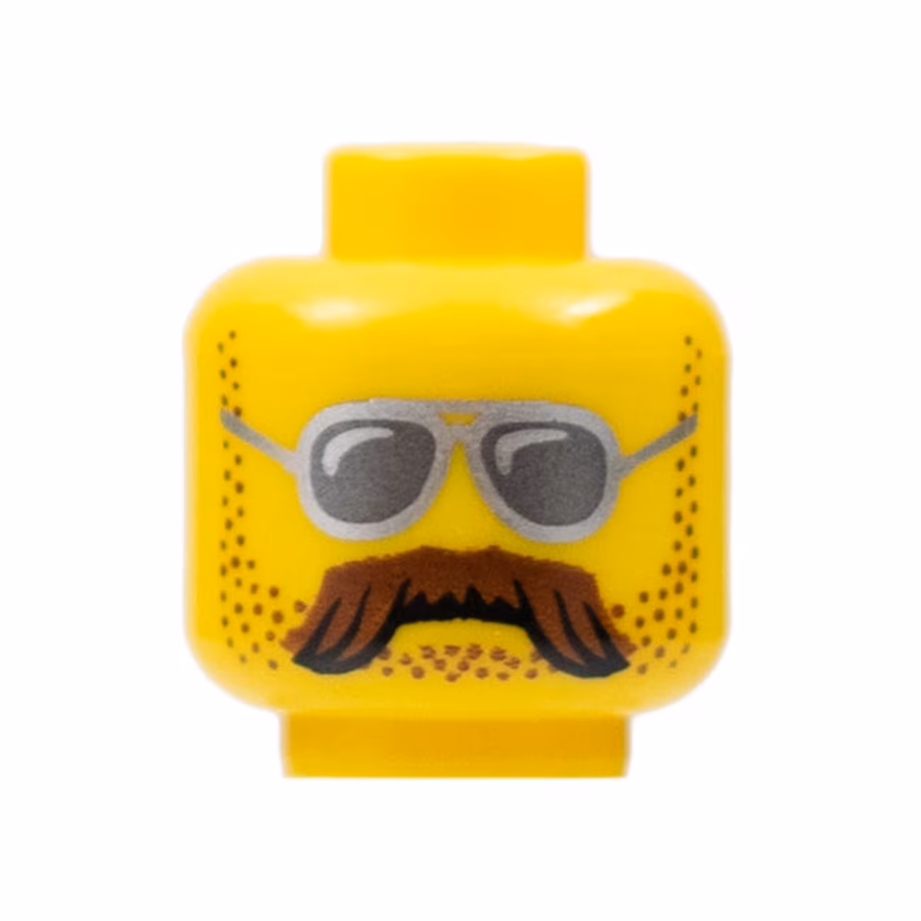 Minifigure, Head Glasses with Silver Sunglasses, Moustache Brown Bushy and Stubble Pattern - Blocked Open Stud Minifigure, Head Glasses with Silver Sunglasses, Moustache Brown Bushy and Stubble Pattern - Blocked Open Stud
