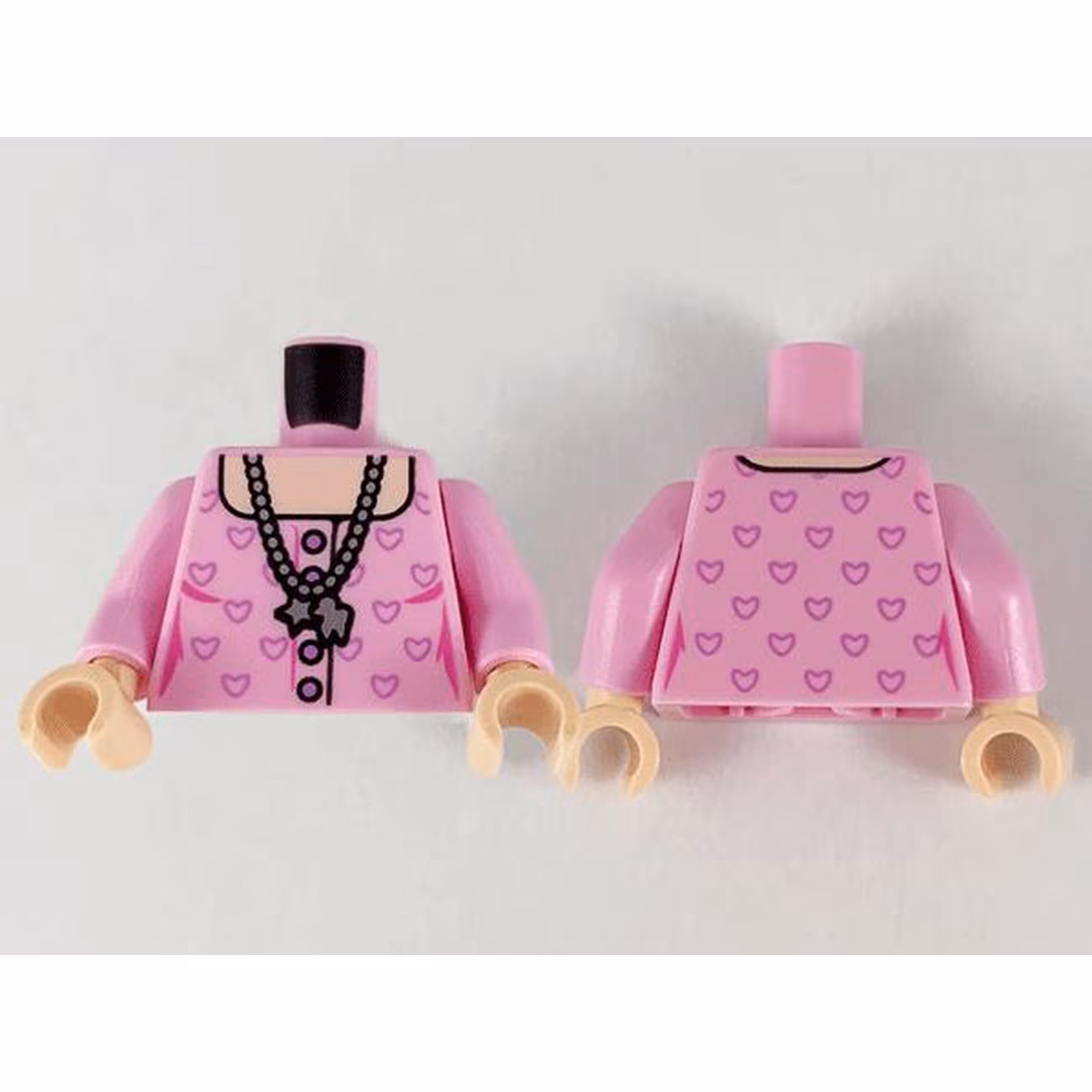 Torso Female, Silver Necklace with Charms, Light Nougat Neck and Medium Lavender Heart Outlines Pattern / Bright Pink Arms / Light Nougat Hands Torso Female, Silver Necklace with Charms, Light Nougat Neck and Medium Lavender Heart Outlines Pattern / Bright Pink Arms / Light Nougat Hands
