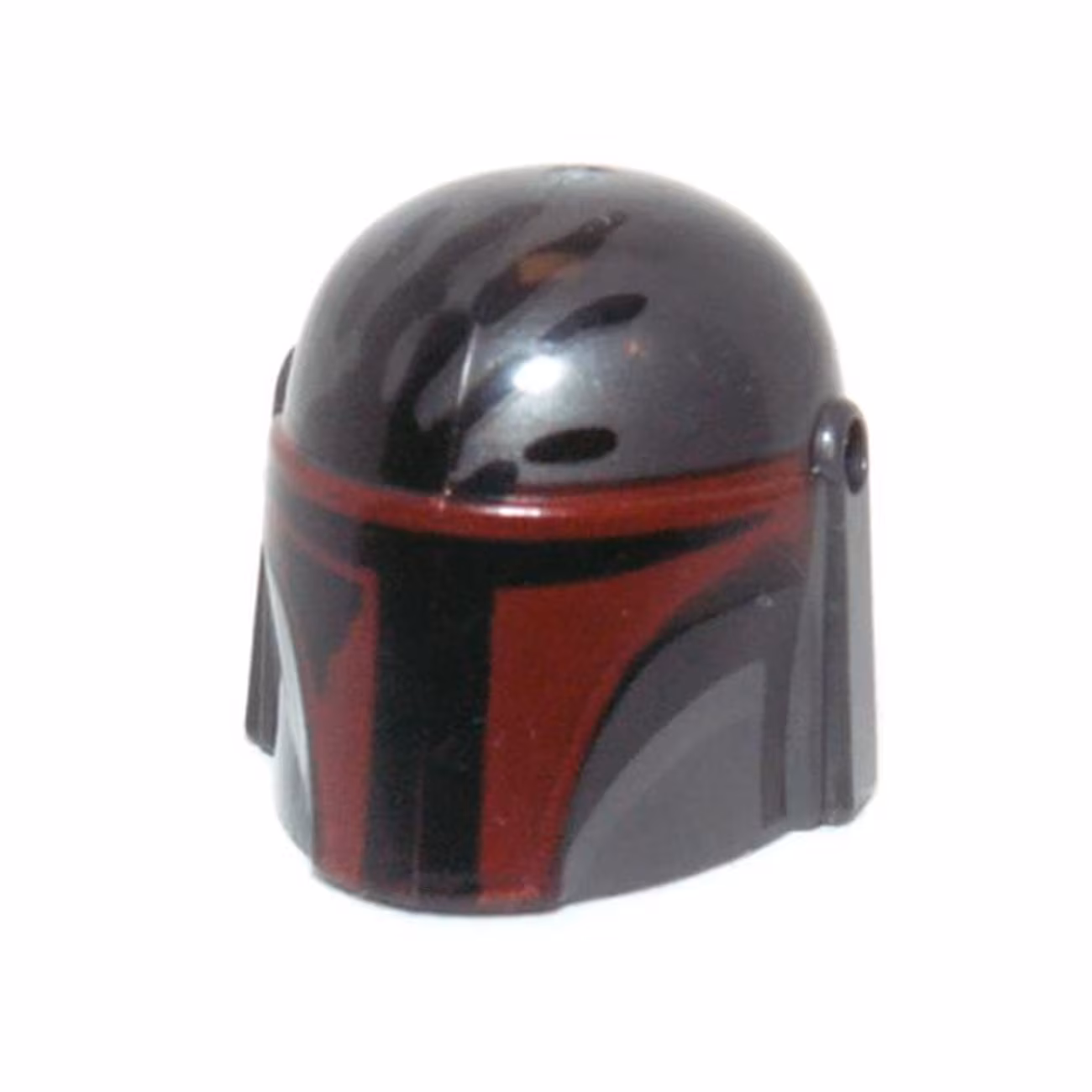 Minifigure, Headgear Helmet with Holes, SW Mandalorian with Dark Red Visor and Black Handprint Pattern Minifigure, Headgear Helmet with Holes, SW Mandalorian with Dark Red Visor and Black Handprint Pattern