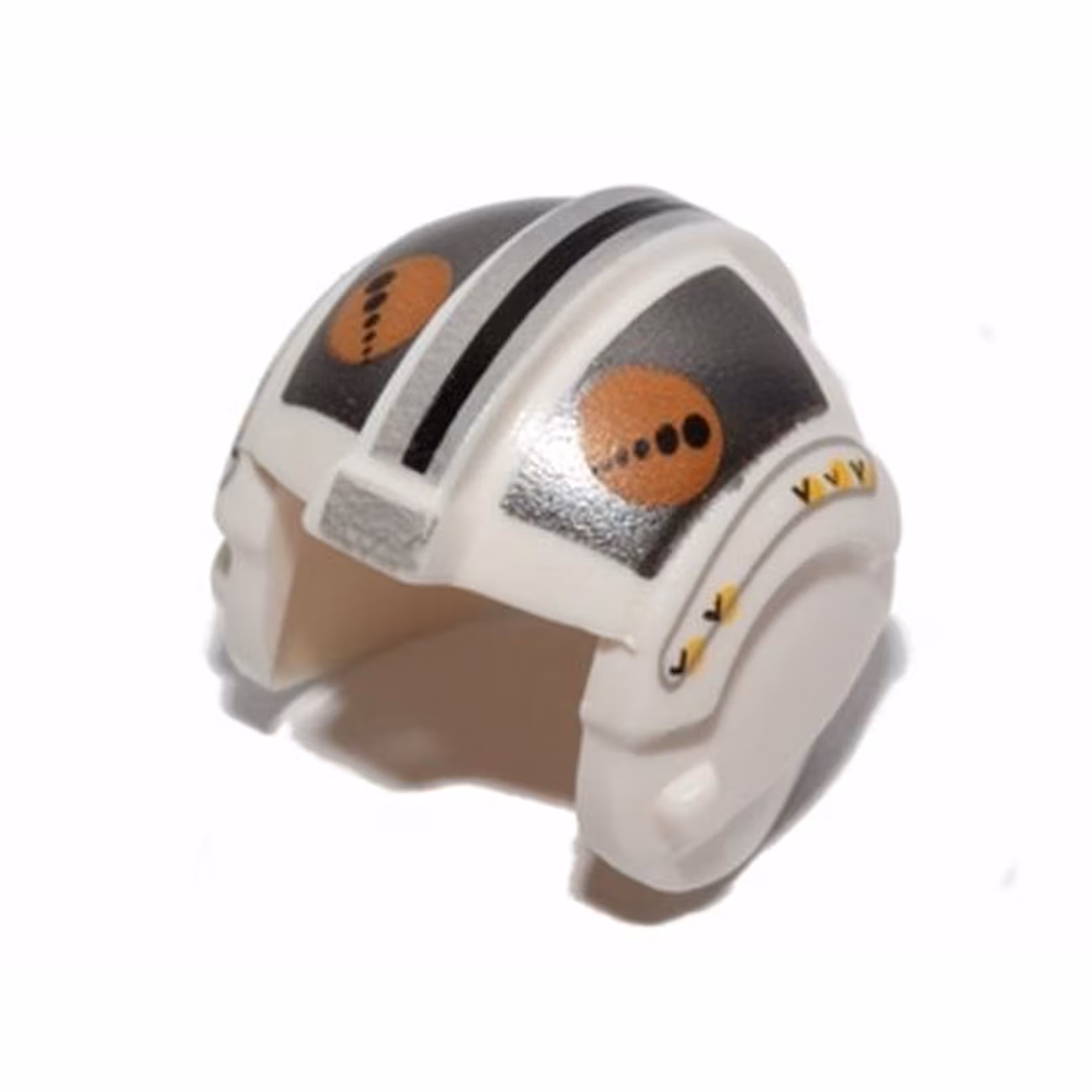 Minifigure, Headgear Helmet SW Rebel Pilot with Flat Silver Rectangles, Medium Nougat and Black Circles Pattern (Theron Nett) Minifigure, Headgear Helmet SW Rebel Pilot with Flat Silver Rectangles, Medium Nougat and Black Circles Pattern (Theron Nett)