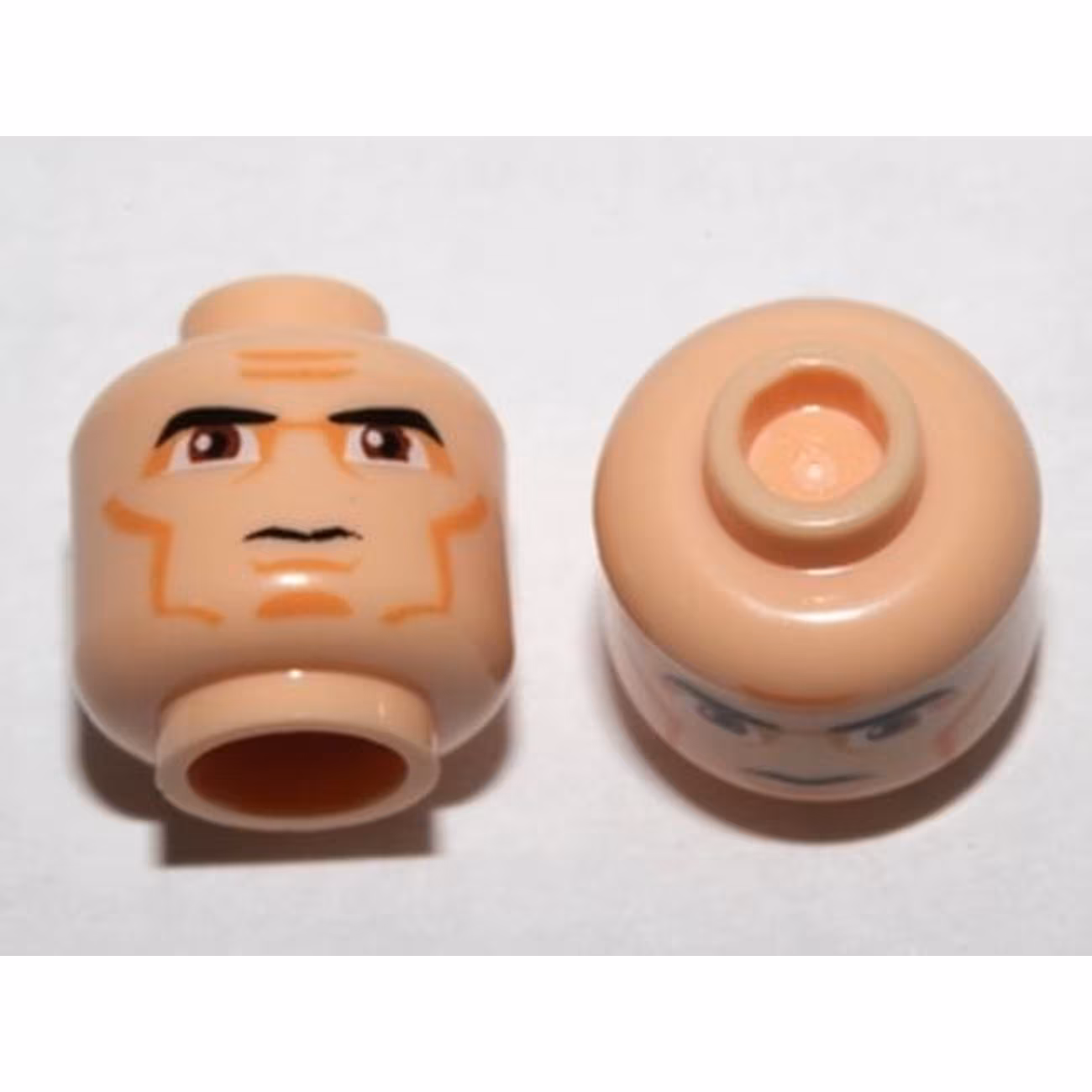 Minifigure, Head Black Thick Eyebrows, Large Reddish Brown Eyes, Nougat Cheek Lines and Chin, Furrowed Brow Pattern - Hollow Stud Minifigure, Head Black Thick Eyebrows, Large Reddish Brown Eyes, Nougat Cheek Lines and Chin, Furrowed Brow Pattern - Hollow Stud