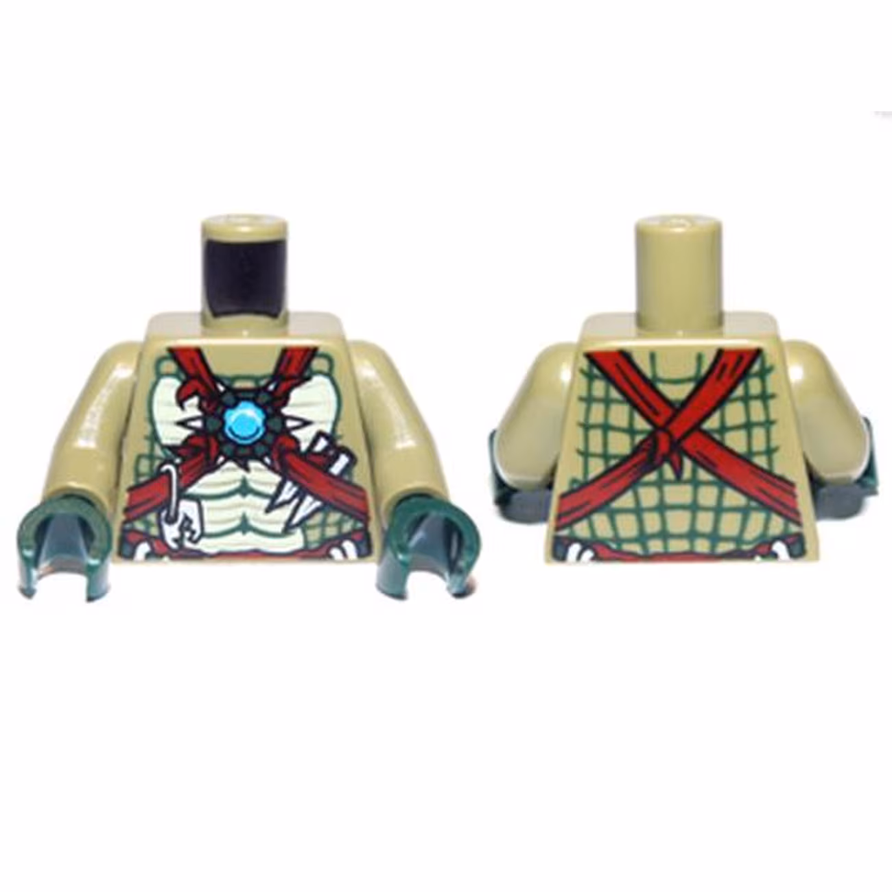 Torso Bare Chest with Muscles, Dark Red Straps, White Spikes and Dark Azure Round Jewel (Chi) Pattern / Olive Green Arms / Dark Green Hands Torso Bare Chest with Muscles, Dark Red Straps, White Spikes and Dark Azure Round Jewel (Chi) Pattern / Olive Green Arms / Dark Green Hands