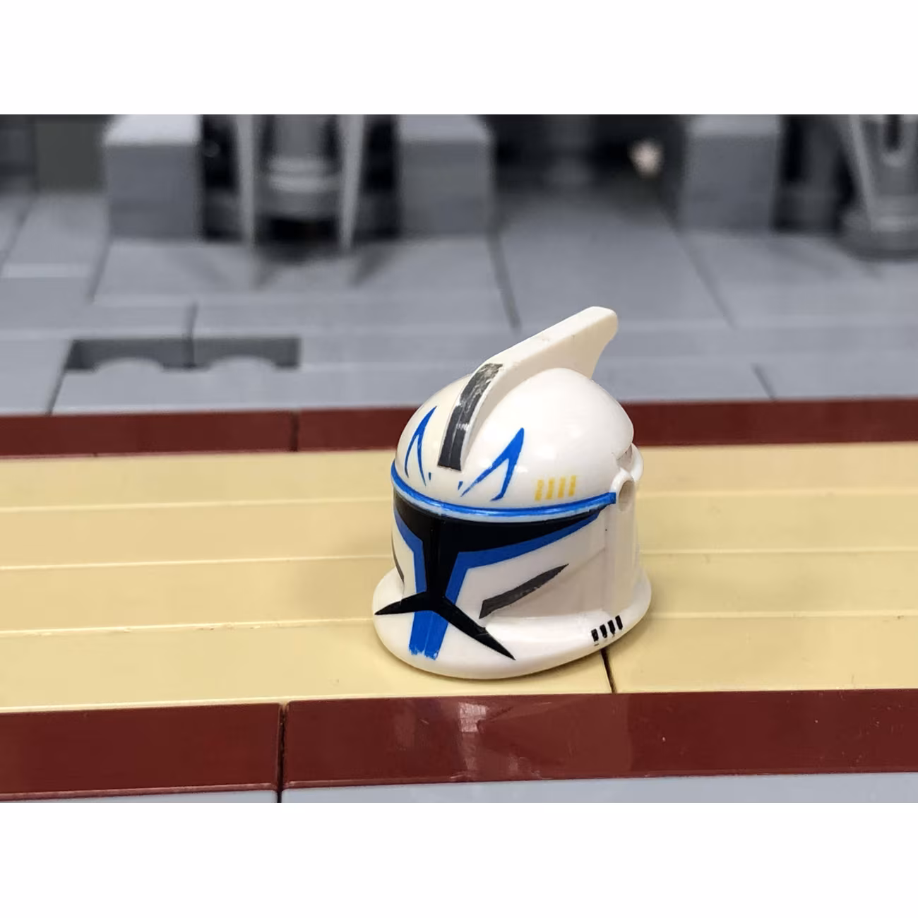 Minifigure, Headgear Helmet SW Clone Trooper with Holes, Blue Stripe Pattern Minifigure, Headgear Helmet SW Clone Trooper with Holes, Blue Stripe Pattern