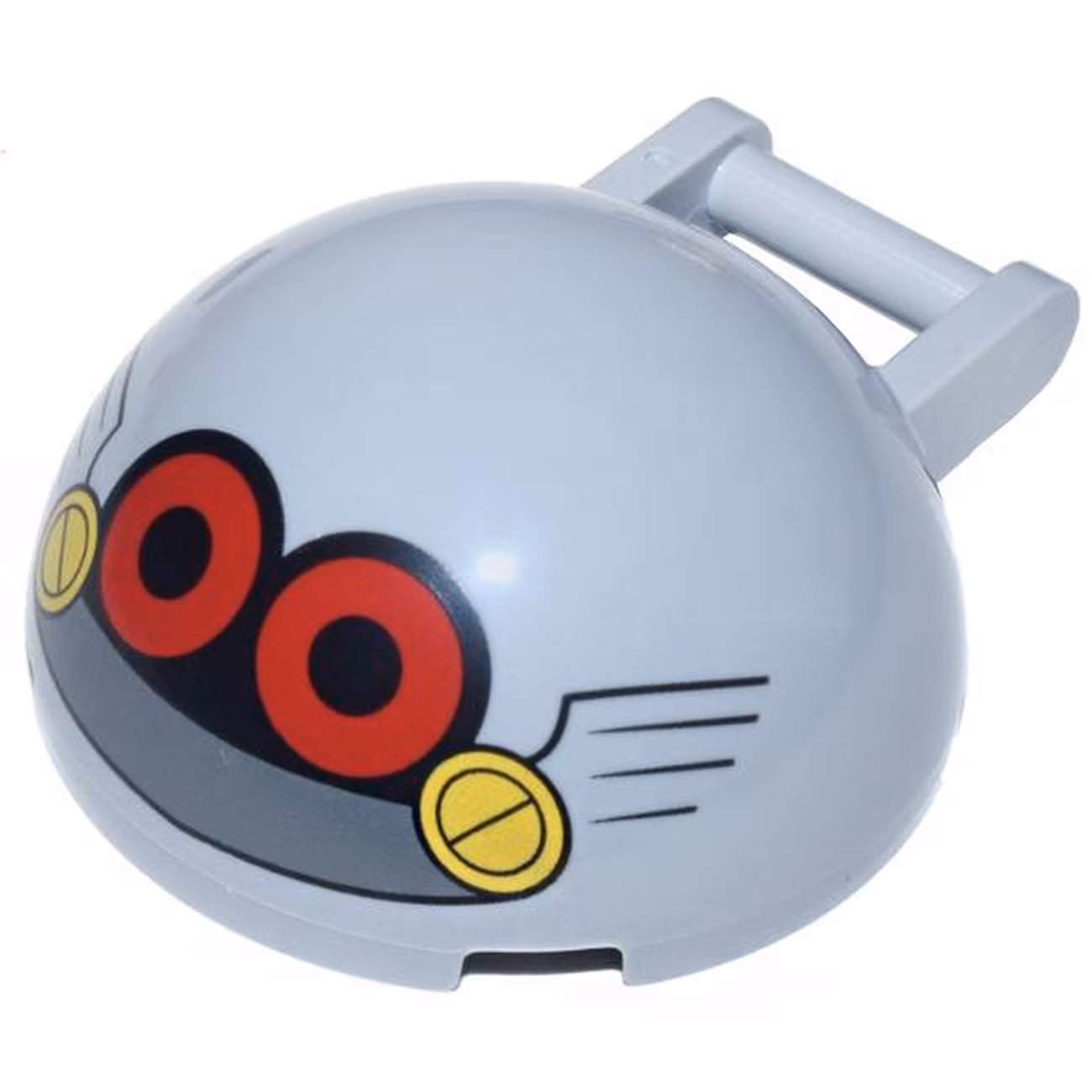 Windscreen 4 x 4 x 1 2/3 Canopy Half Sphere with Bar Handle with Red and Black Round Eyes, Yellow Screws, and Dark Bluish Gray Mouth Pattern (Sonic the Hedgehog Eggrobo Face) Windscreen 4 x 4 x 1 2/3 Canopy Half Sphere with Bar Handle with Red and Black Round Eyes, Yellow Screws, and Dark Bluish Gray Mouth Pattern (Sonic the Hedgehog Eggrobo Face)