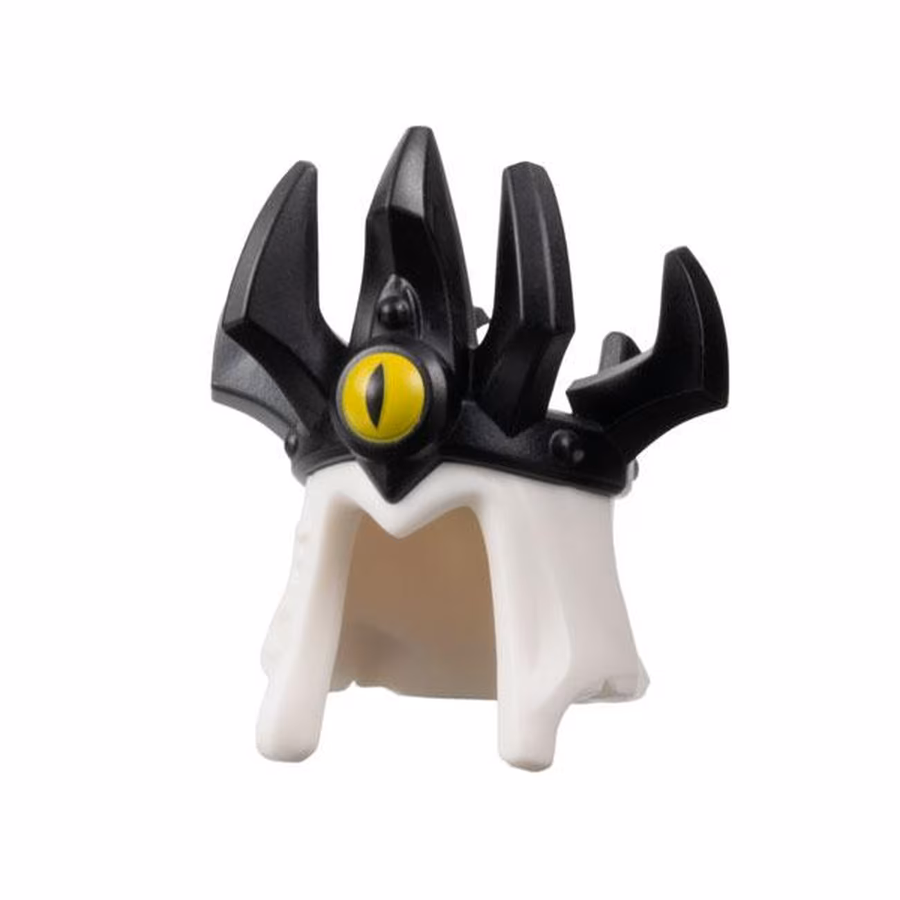 Minifigure, Headgear Hood with Molded Black Crown with 7 Spikes and Printed Yellow Eye with Slit Pupil Pattern Minifigure, Headgear Hood with Molded Black Crown with 7 Spikes and Printed Yellow Eye with Slit Pupil Pattern