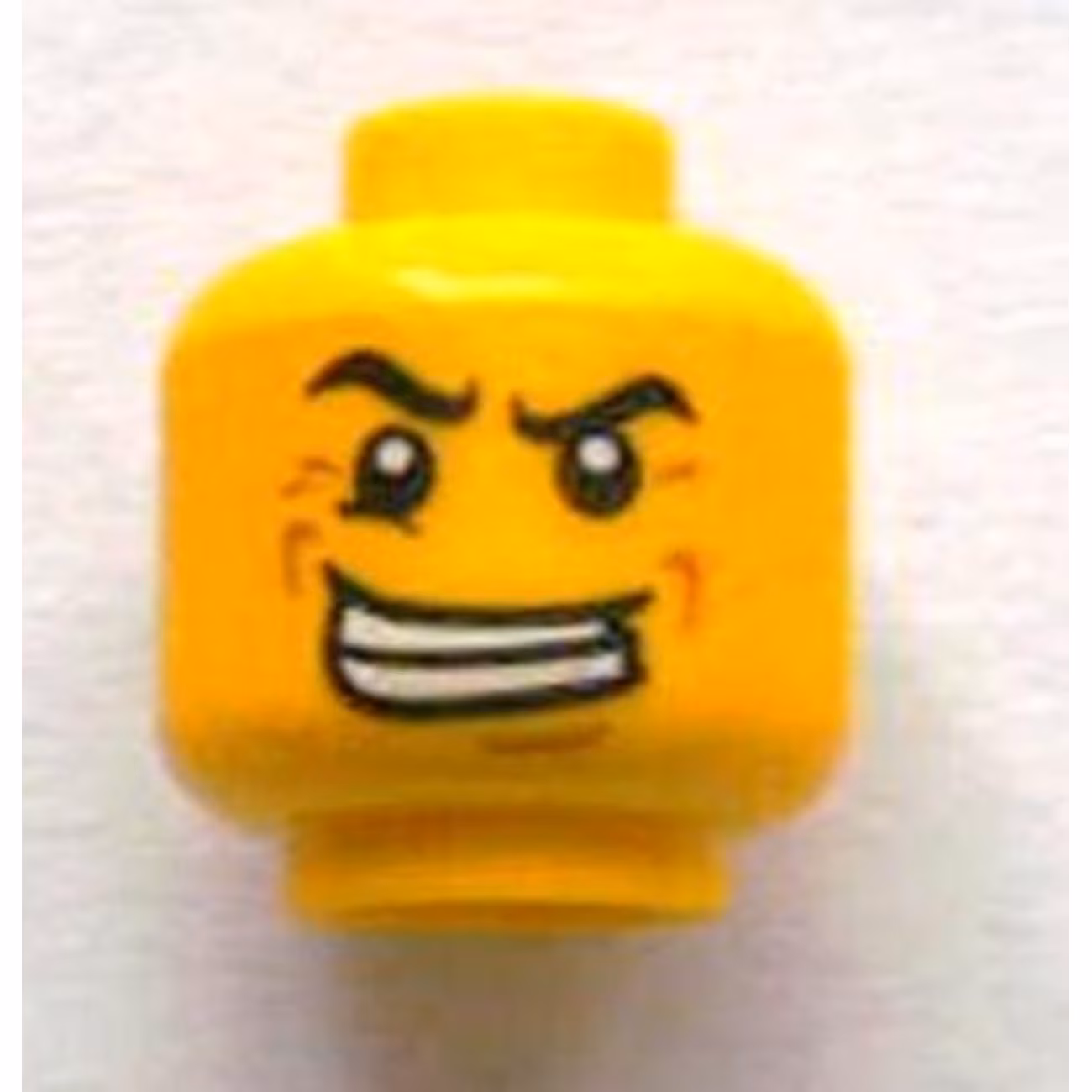 Minifigure, Head Male Black Angry Eyebrows, Evil Grin with Teeth, Wrinkles Pattern Minifigure, Head Male Black Angry Eyebrows, Evil Grin with Teeth, Wrinkles Pattern