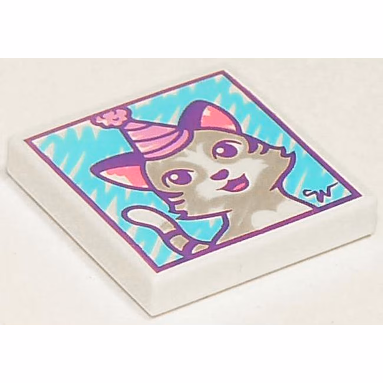 Tile 2 x 2 with Cat Wearing Party Hat Drawing Pattern Tile 2 x 2 with Cat Wearing Party Hat Drawing Pattern