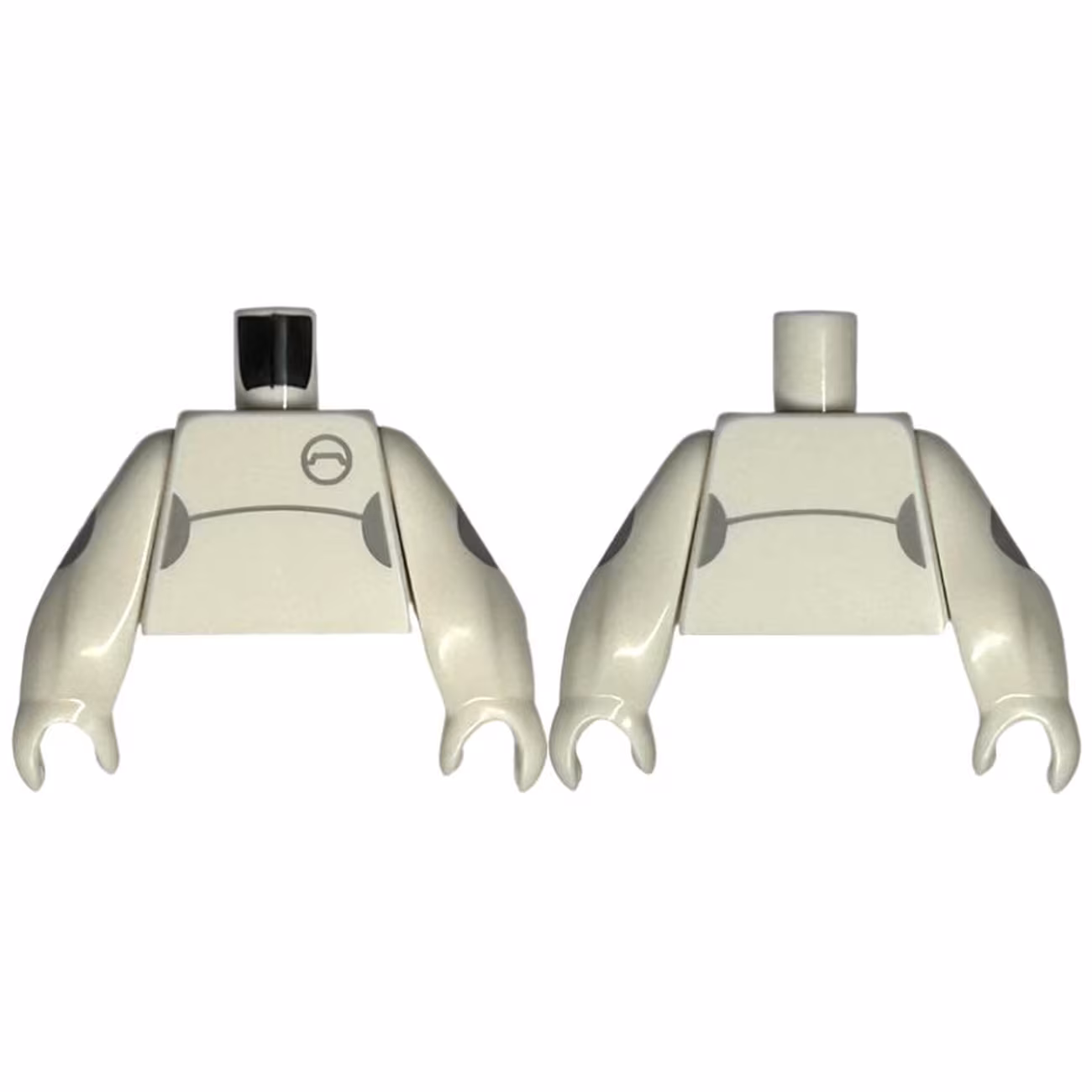 Torso with Light Bluish Gray Half Circles, Curved Line and Access Port Pattern / White Arms Long Straight with Fixed Hands with Circles Pattern Torso with Light Bluish Gray Half Circles, Curved Line and Access Port Pattern / White Arms Long Straight with Fixed Hands with Circles Pattern