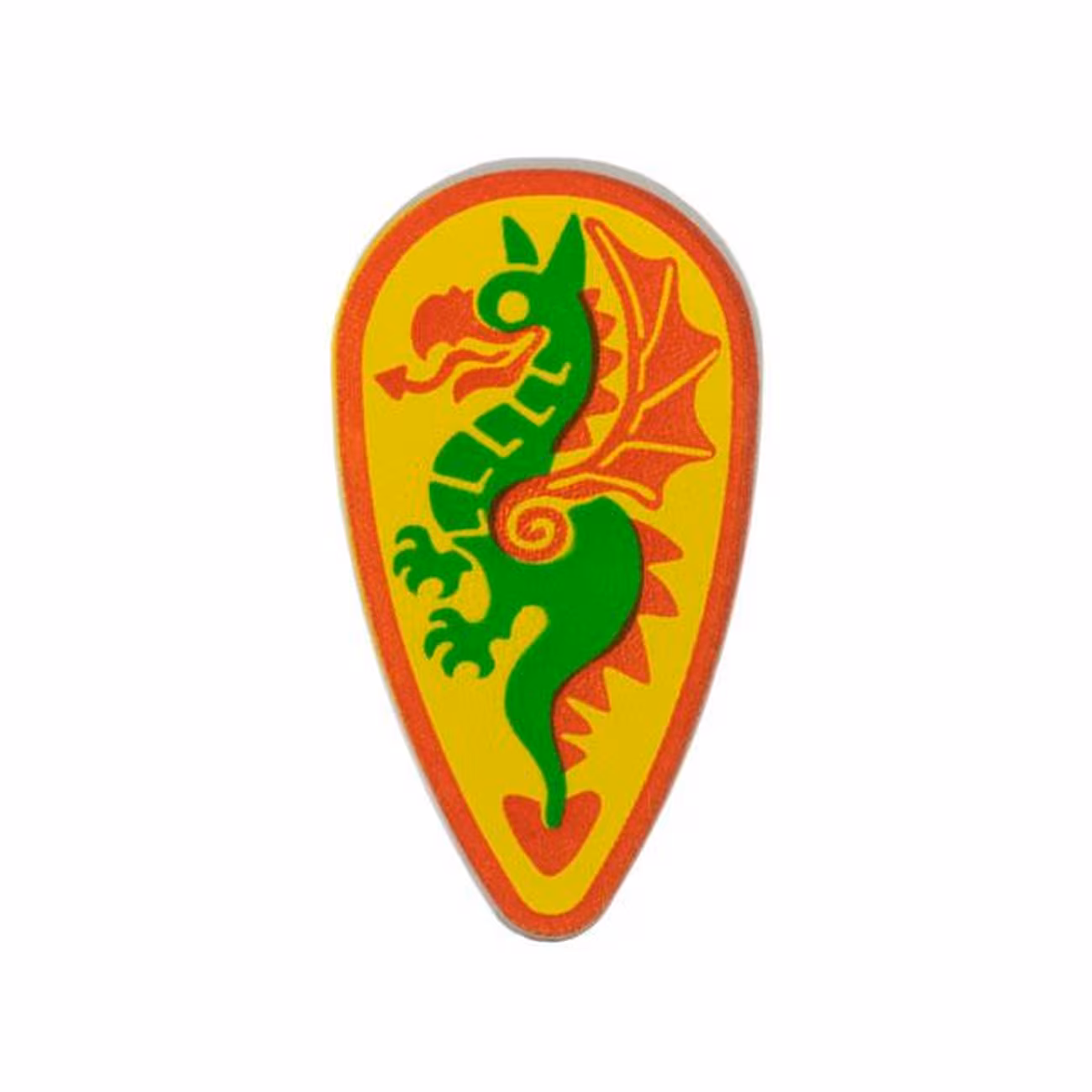 Minifigure, Shield Ovoid with Green and Red Dragon on Yellow Background Pattern Minifigure, Shield Ovoid with Green and Red Dragon on Yellow Background Pattern