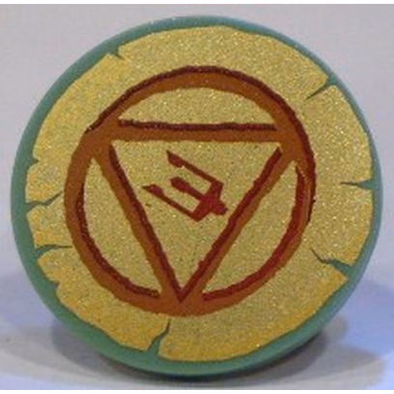 Minifigure, Shield Circular Flat Face with Dark Orange and Dark Red Circle, Triangle, and Trident on Gold Background Pattern Minifigure, Shield Circular Flat Face with Dark Orange and Dark Red Circle, Triangle, and Trident on Gold Background Pattern