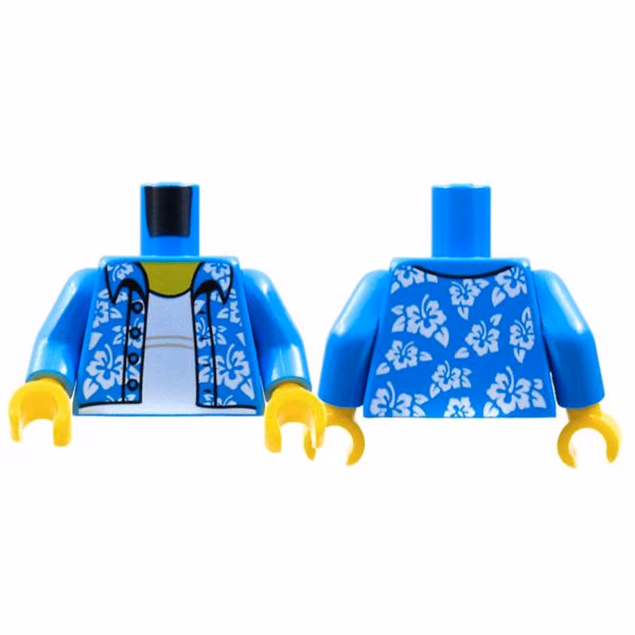 Torso Hawaiian Shirt Open with White Flowers over White Undershirt Pattern / Dark Azure Arms / Yellow Hands Torso Hawaiian Shirt Open with White Flowers over White Undershirt Pattern / Dark Azure Arms / Yellow Hands