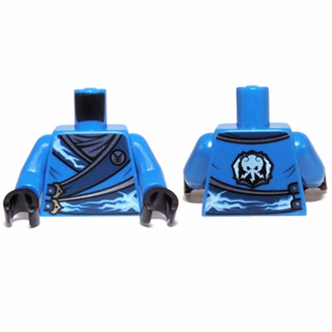 Torso Ninjago Robe with Silver Buckles and Lightning Power Emblem Pattern / Blue Arms / Black Hands Torso Ninjago Robe with Silver Buckles and Lightning Power Emblem Pattern / Blue Arms / Black Hands