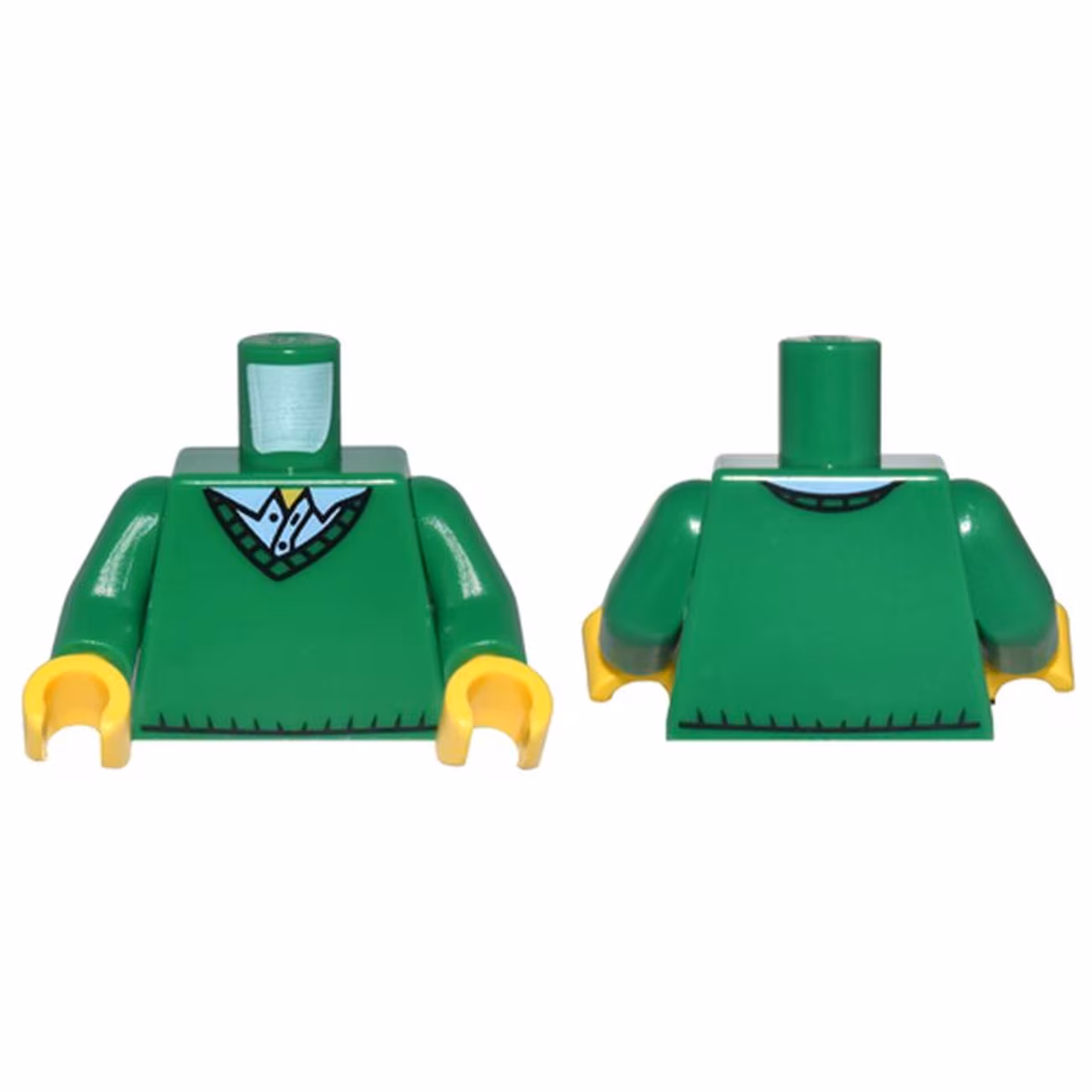 Torso Sweater V-Neck over Button Down Bright Light Blue Shirt Collar with 2 Buttons and Yellow Neck Pattern / Green Arms / Yellow Hands Torso Sweater V-Neck over Button Down Bright Light Blue Shirt Collar with 2 Buttons and Yellow Neck Pattern / Green Arms / Yellow Hands
