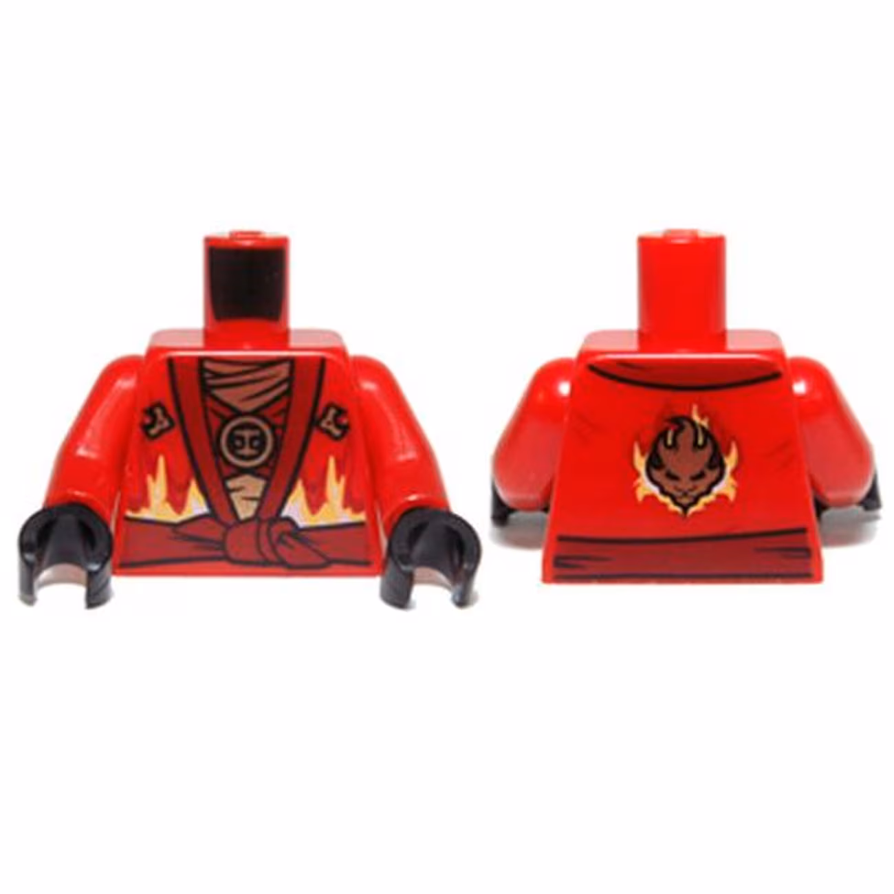 Torso Ninjago Robe with Dark Red Sash and Fire Power Emblem Pattern / Red Arms / Black Hands Torso Ninjago Robe with Dark Red Sash and Fire Power Emblem Pattern / Red Arms / Black Hands