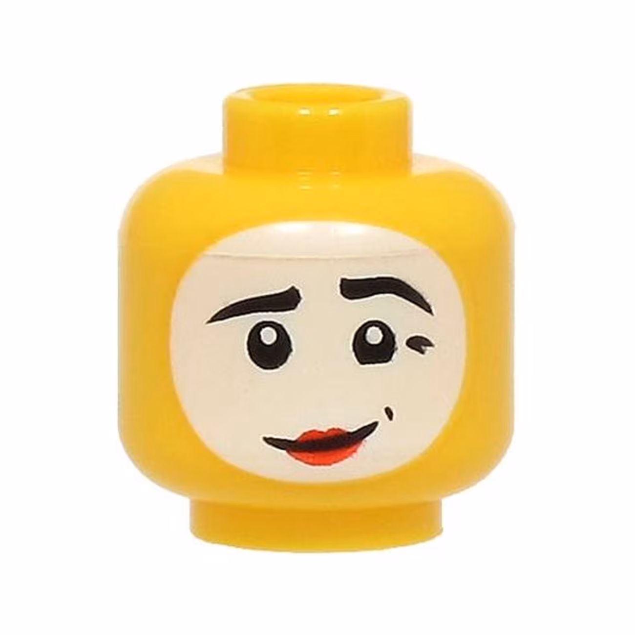 Minifigure, Head Black Eyebrows and Dimples, White Face Paint, Red Lips, Lopsided Grin Pattern Minifigure, Head Black Eyebrows and Dimples, White Face Paint, Red Lips, Lopsided Grin Pattern