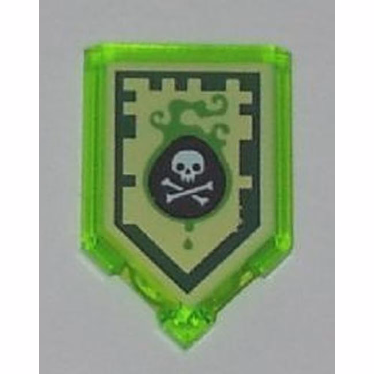 Tile, Modified 2 x 3 Pentagonal with Nexo Power Shield Pattern - Venom Bite Tile, Modified 2 x 3 Pentagonal with Nexo Power Shield Pattern - Venom Bite