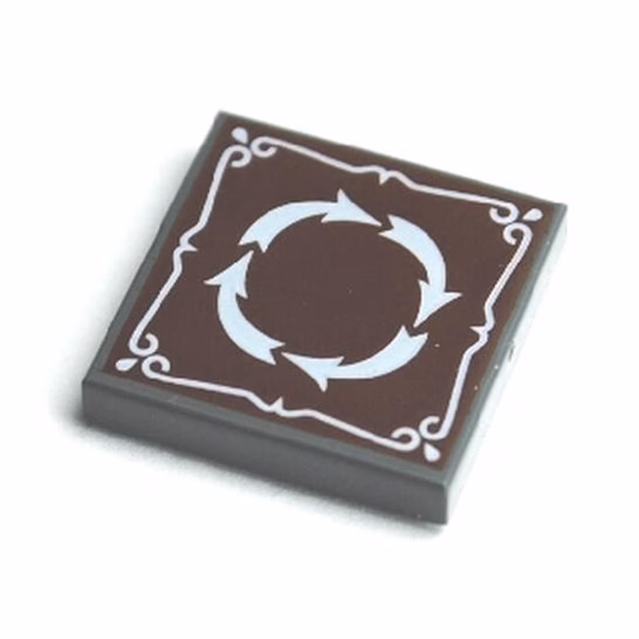 Tile 2 x 2 with 4 White Arrows in Circle and Border on Reddish Brown Background Pattern Tile 2 x 2 with 4 White Arrows in Circle and Border on Reddish Brown Background Pattern