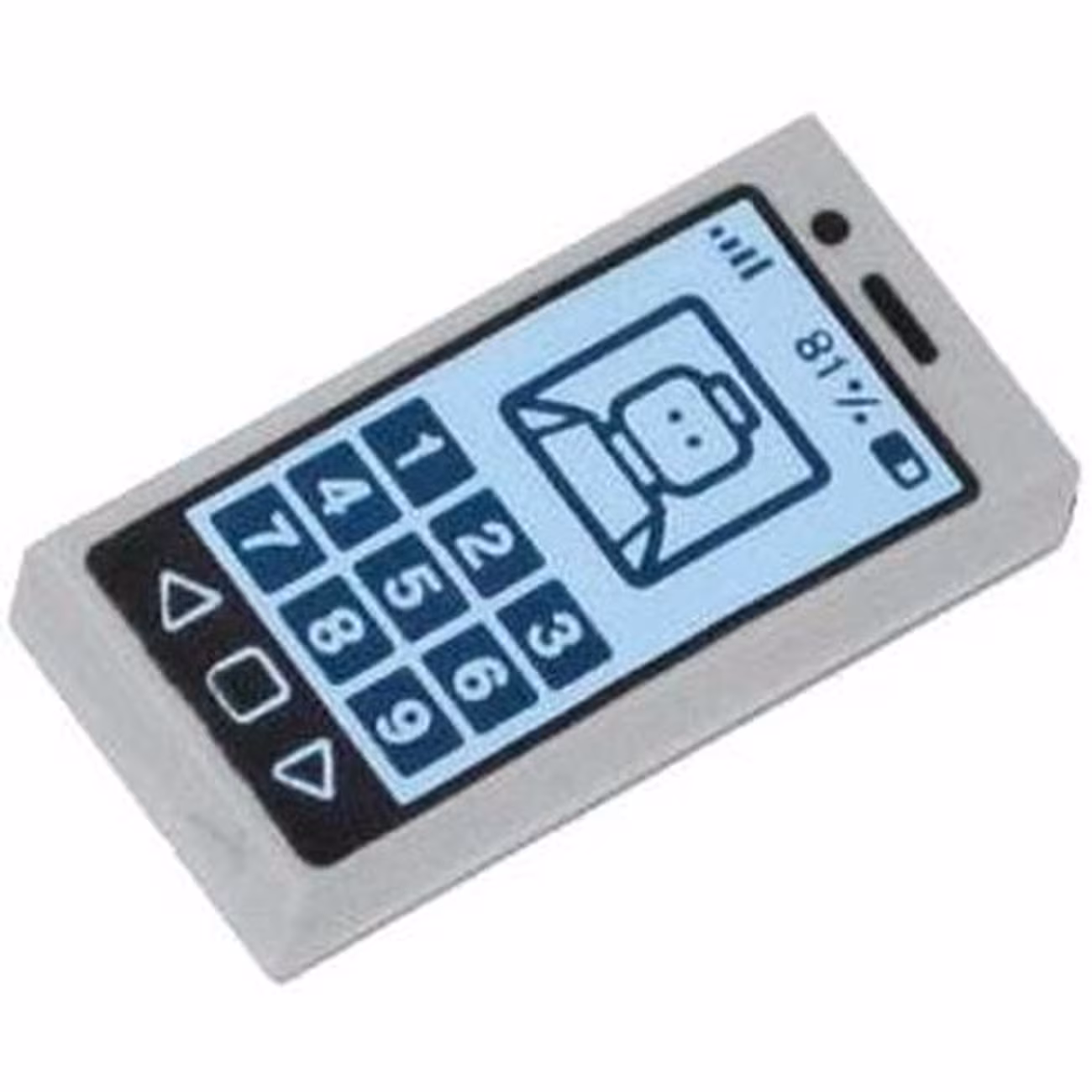 Tile 1 x 2 with Cell Phone / Smartphone with '81%' and Minifigure on Screen Pattern Tile 1 x 2 with Cell Phone / Smartphone with '81%' and Minifigure on Screen Pattern