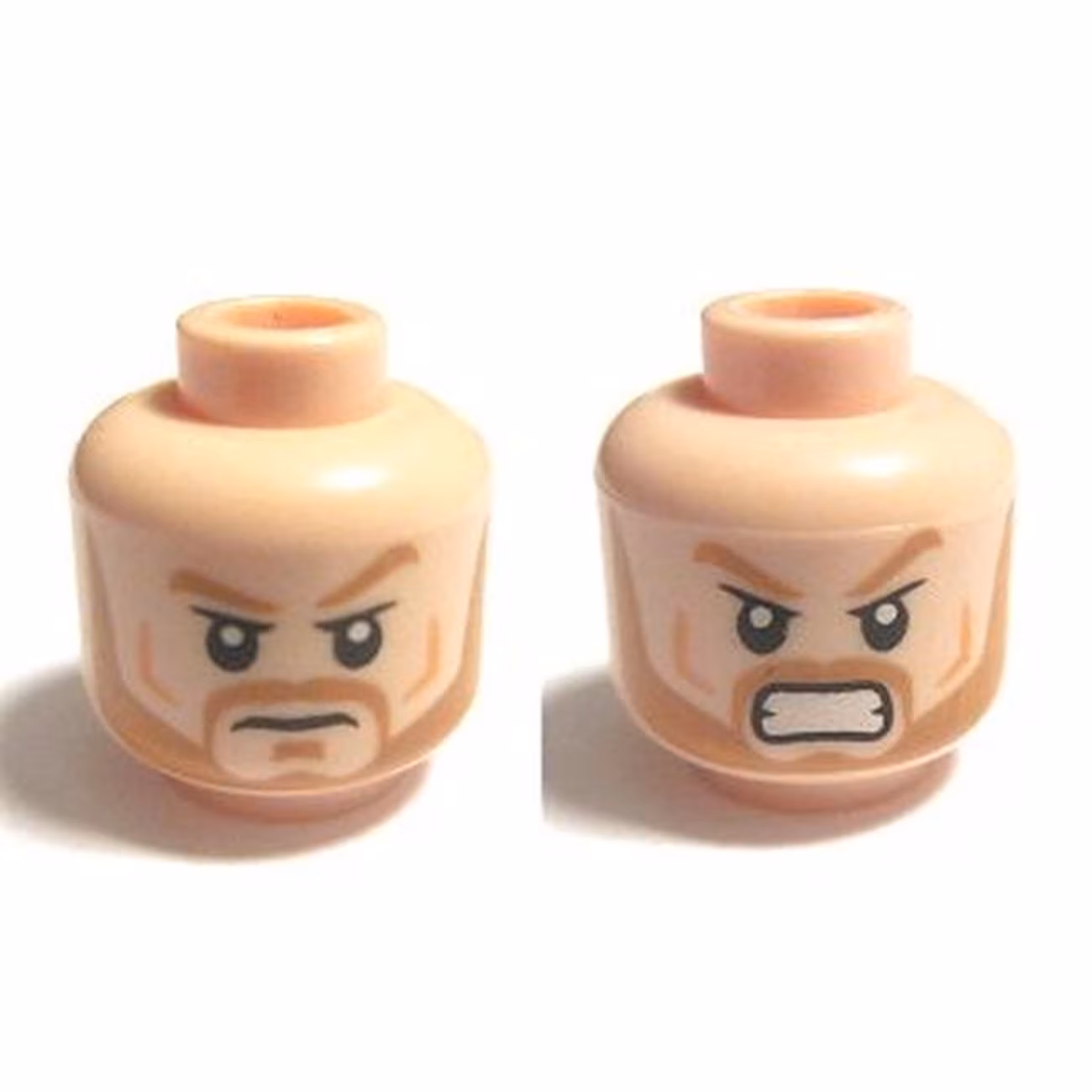 Minifigure, Head Dual Sided Medium Nougat Eyebrows and Beard, Frown / Angry with Bared Teeth Pattern Minifigure, Head Dual Sided Medium Nougat Eyebrows and Beard, Frown / Angry with Bared Teeth Pattern