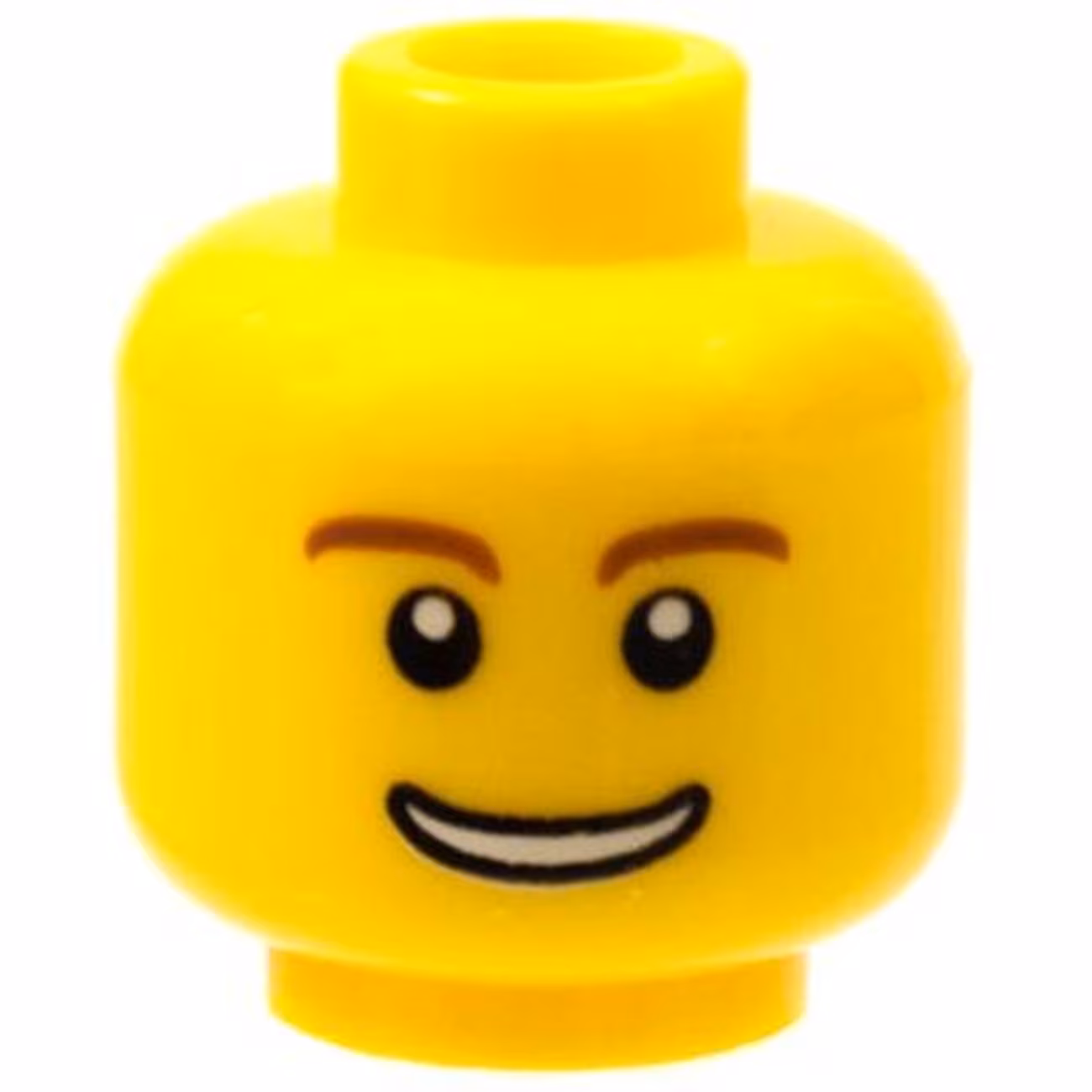 Minifigure, Head Reddish Brown Eyebrows, Thin Grin with Teeth, Black Eyes with White Pupils Pattern Minifigure, Head Reddish Brown Eyebrows, Thin Grin with Teeth, Black Eyes with White Pupils Pattern