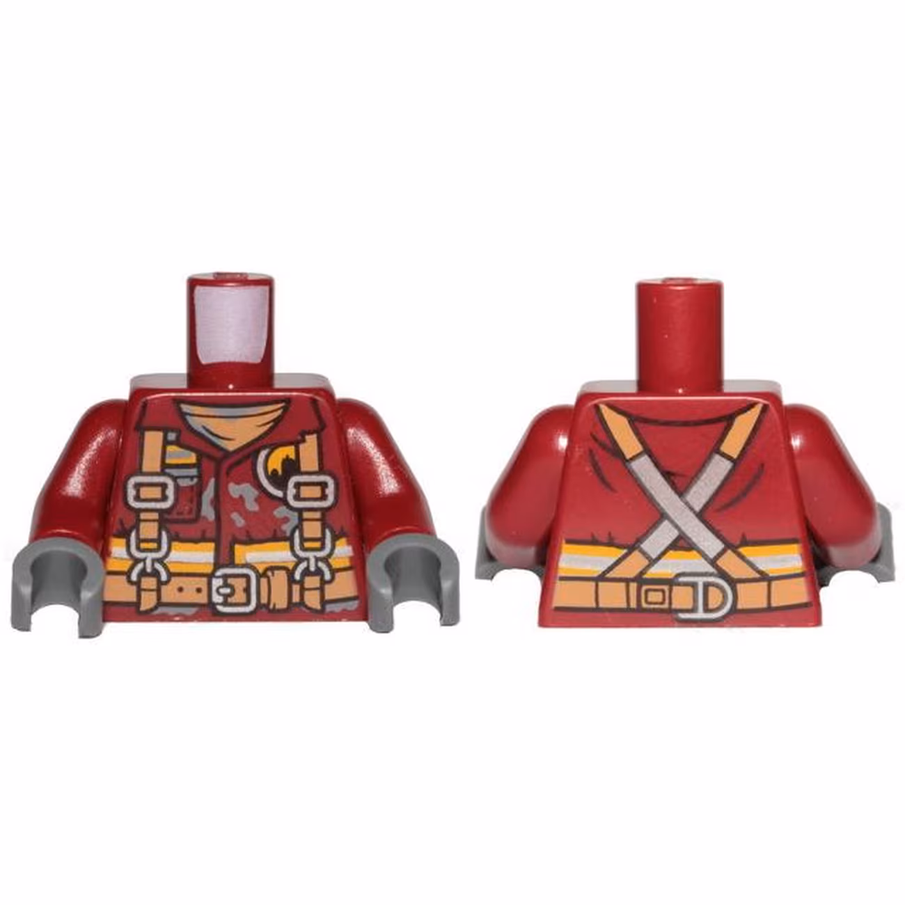 Torso Fire Uniform with Stripes and Harness Pattern / Dark Red Arms / Dark Bluish Gray Hands Torso Fire Uniform with Stripes and Harness Pattern / Dark Red Arms / Dark Bluish Gray Hands