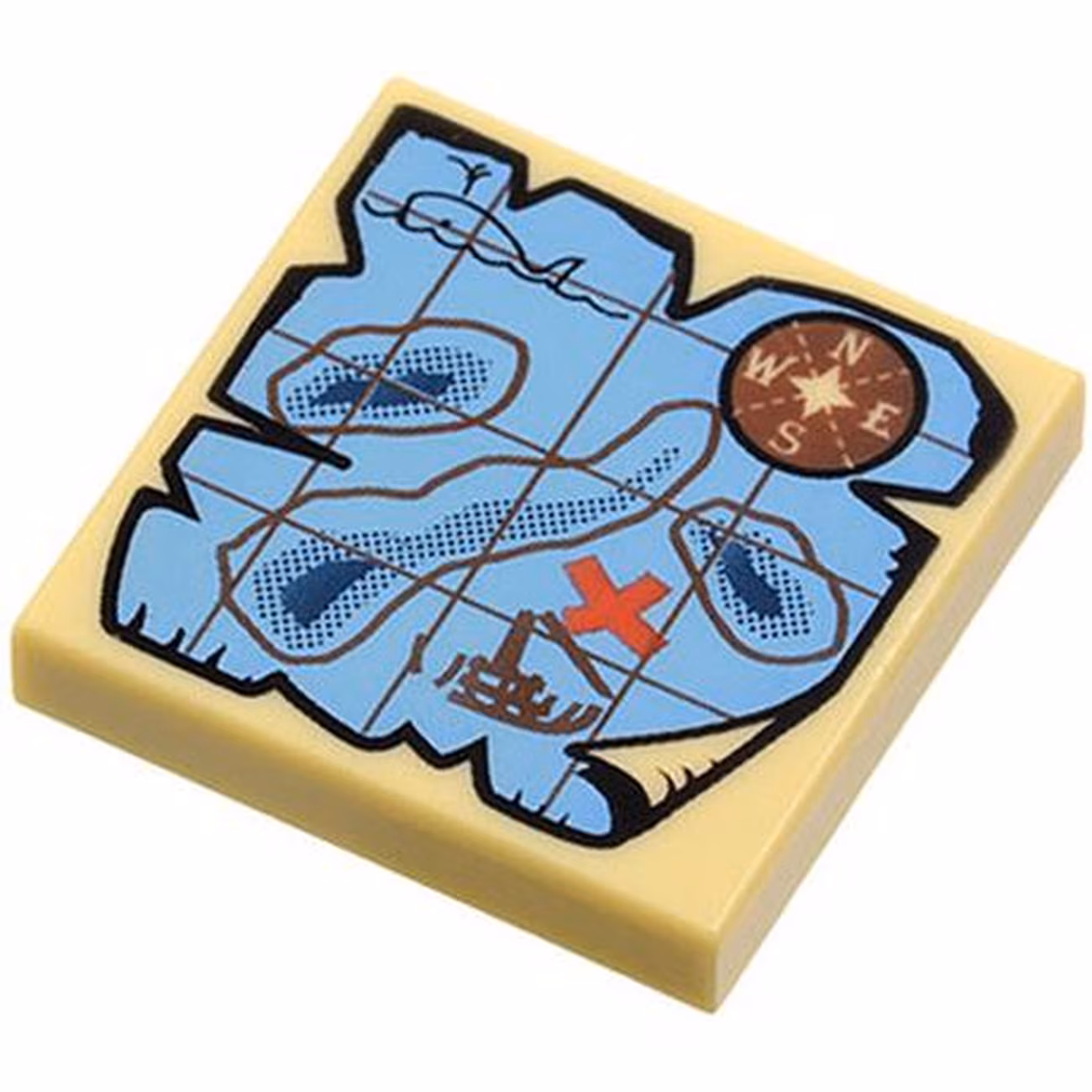 Tile 2 x 2 with Map Nautical with Red 'X' Pattern Tile 2 x 2 with Map Nautical with Red 'X' Pattern