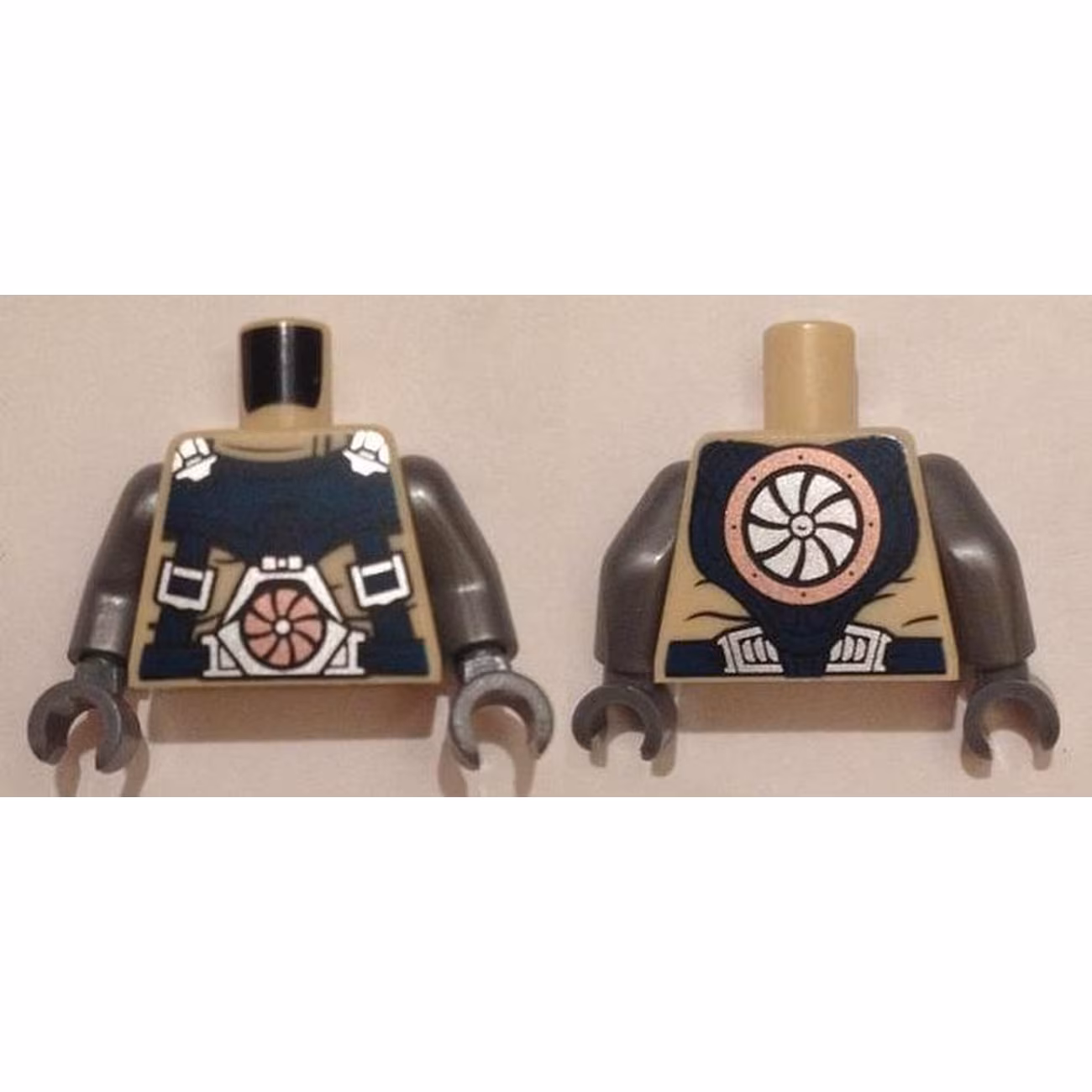 Torso Dark Blue Harness with Silver Buckles, Copper Turbine on Front, Silver Turbine on Back Pattern / Flat Silver Arms / Dark Bluish Gray Hands Torso Dark Blue Harness with Silver Buckles, Copper Turbine on Front, Silver Turbine on Back Pattern / Flat Silver Arms / Dark Bluish Gray Hands