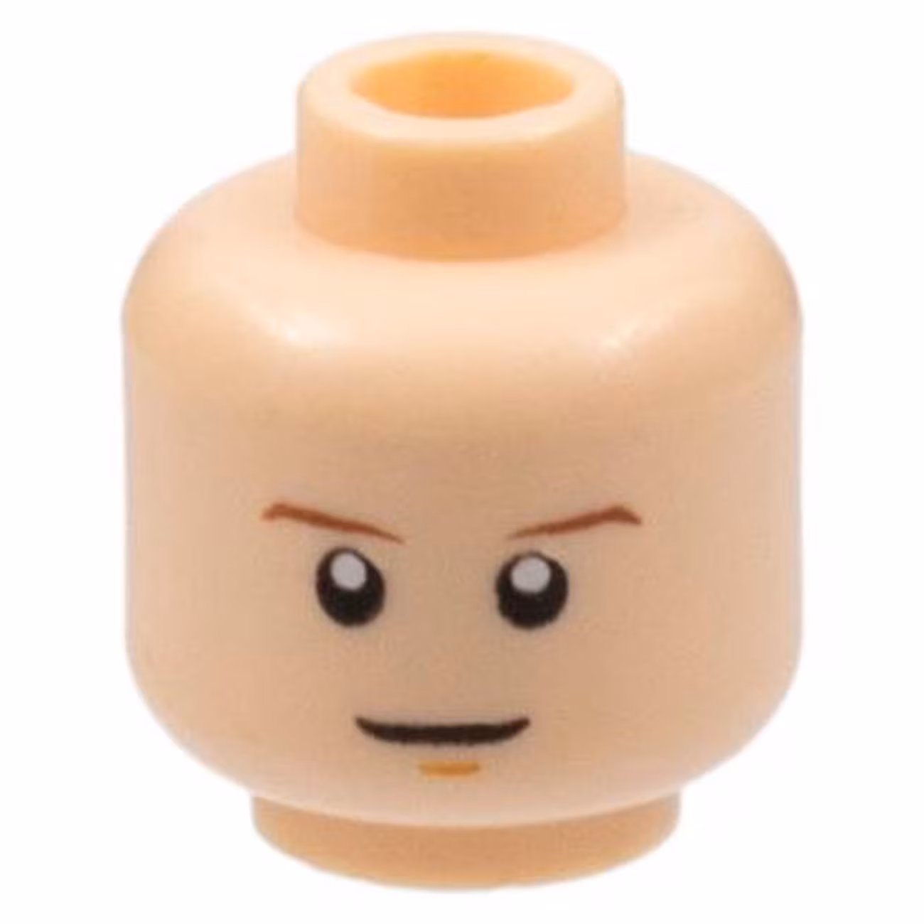 Minifigure, Head Reddish Brown Thin Eyebrows, Medium Nougat Chin Dimple, Slight Grin Pattern Minifigure, Head Reddish Brown Thin Eyebrows, Medium Nougat Chin Dimple, Slight Grin Pattern