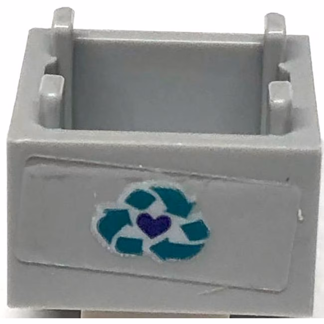 Container, Box 2 x 2 x 1 - Top Opening with Flat Inner Bottom with Dark Turquoise Recycling Arrows and Dark Blue Heart Pattern (Sticker) - Set 41684 Container, Box 2 x 2 x 1 - Top Opening with Flat Inner Bottom with Dark Turquoise Recycling Arrows and Dark Blue Heart Pattern (Sticker) - Set 41684