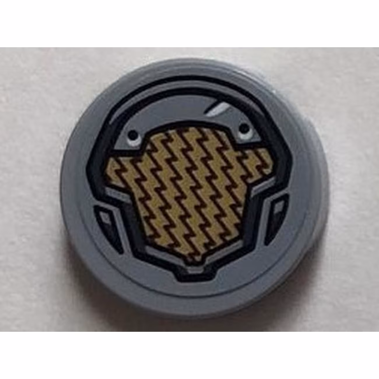 Tile, Round 2 x 2 with Bottom Stud Holder with Gold and Light Bluish Gray Panel Pattern (Sticker) - Set 76099 Tile, Round 2 x 2 with Bottom Stud Holder with Gold and Light Bluish Gray Panel Pattern (Sticker) - Set 76099