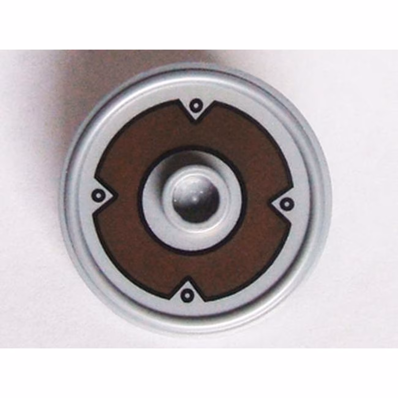 Minifigure, Shield Circular Rimmed Face with Stud with Dark Brown Ring and 4 Rivets Pattern Minifigure, Shield Circular Rimmed Face with Stud with Dark Brown Ring and 4 Rivets Pattern