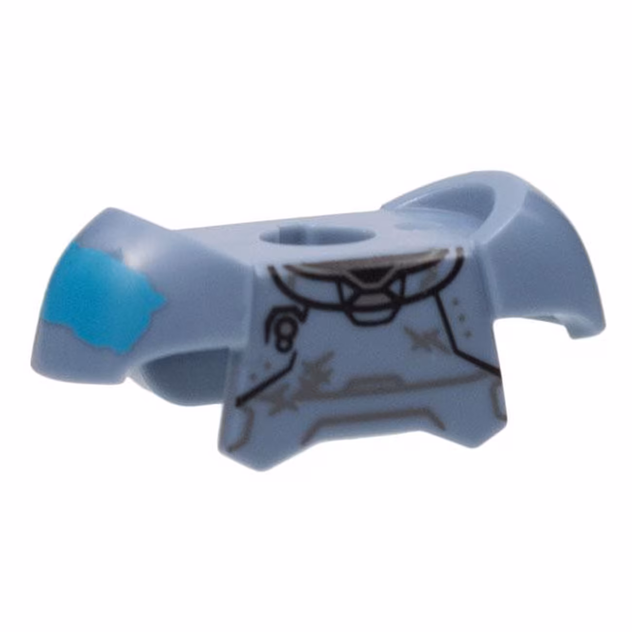 Minifigure Armor Breastplate with Shoulder Pads and 2 Back Studs with Black Panels Lines, Dark Bluish Gray Scuffs, and Medium Azure Splotch on Right Pattern Minifigure Armor Breastplate with Shoulder Pads and 2 Back Studs with Black Panels Lines, Dark Bluish Gray Scuffs, and Medium Azure Splotch on Right Pattern