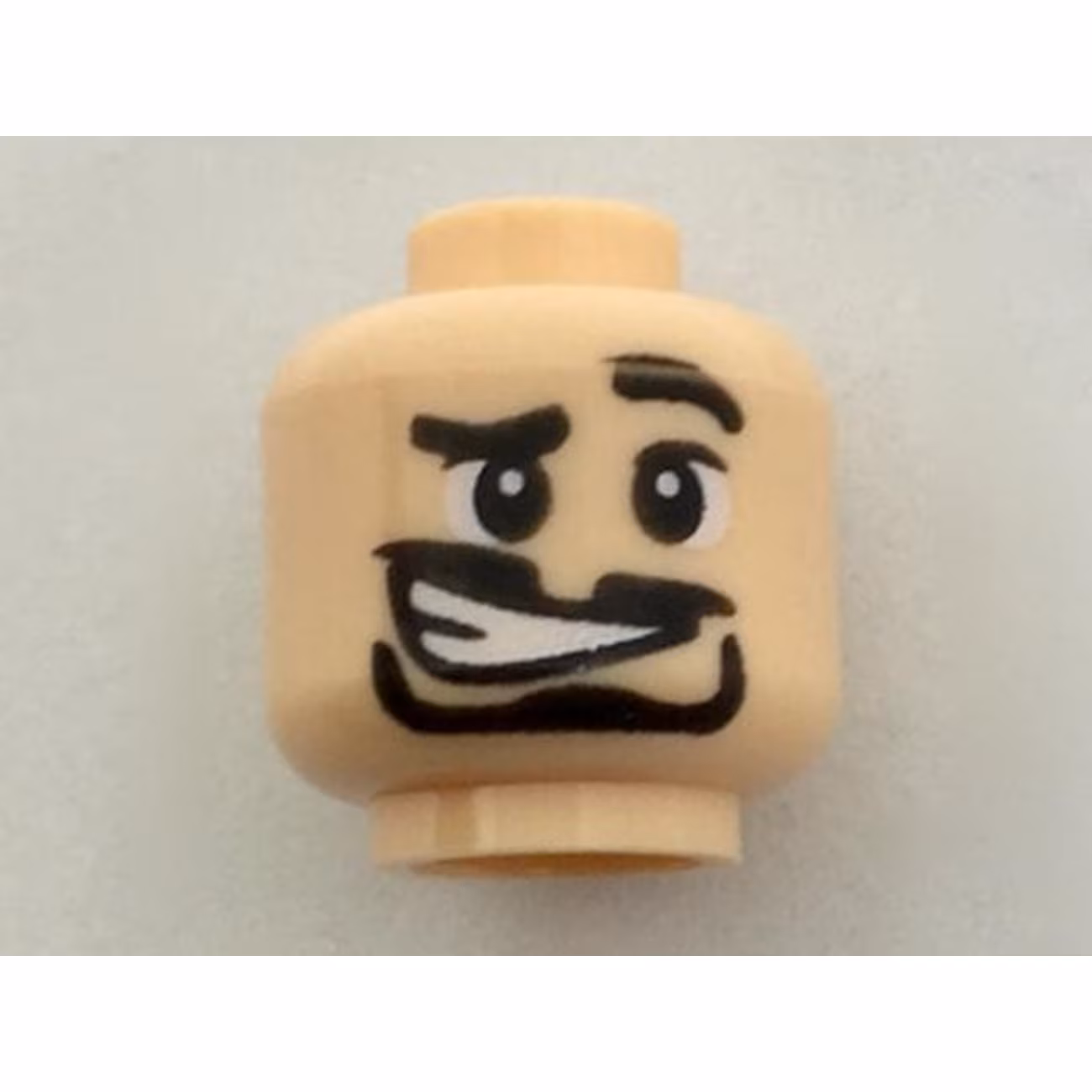 Minifigure, Head Black Eyebrows, Left Raised Eyebrow, Black Goatee, White Eyes with Black Pupils, Crooked Grin Pattern Minifigure, Head Black Eyebrows, Left Raised Eyebrow, Black Goatee, White Eyes with Black Pupils, Crooked Grin Pattern