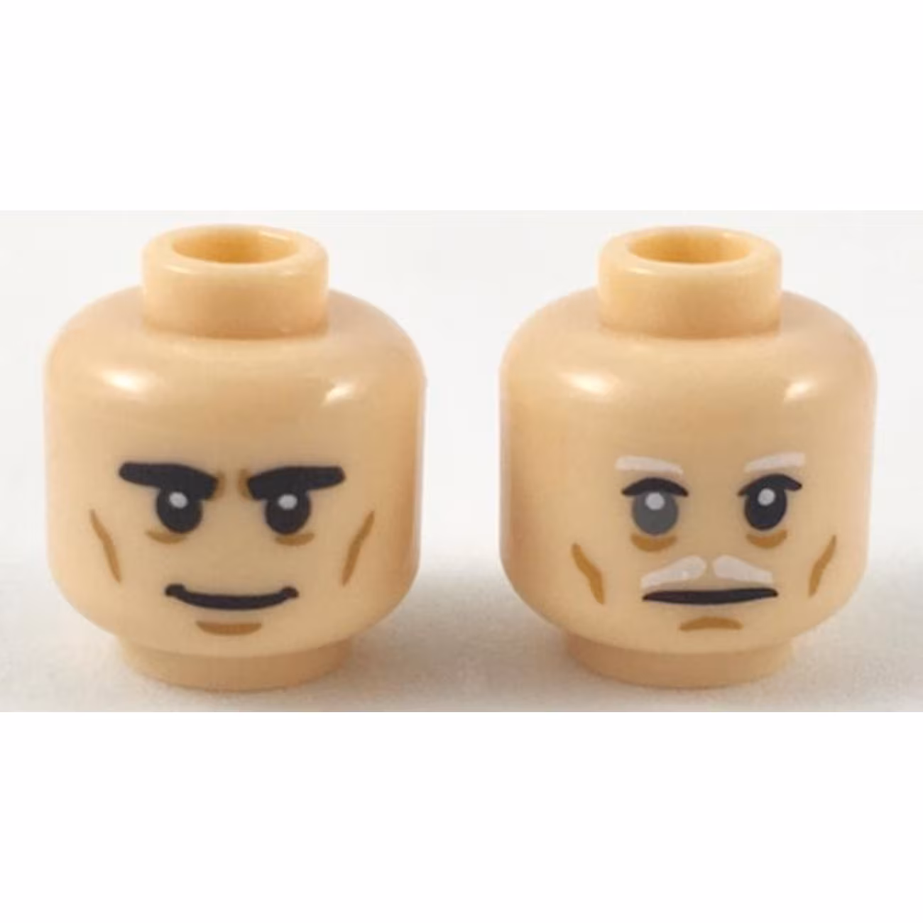 Minifigure, Head Dual Sided Black Eyebrows Thick, Smile / White Eyebrows and Moustache, Gray Right Eye Pattern Minifigure, Head Dual Sided Black Eyebrows Thick, Smile / White Eyebrows and Moustache, Gray Right Eye Pattern