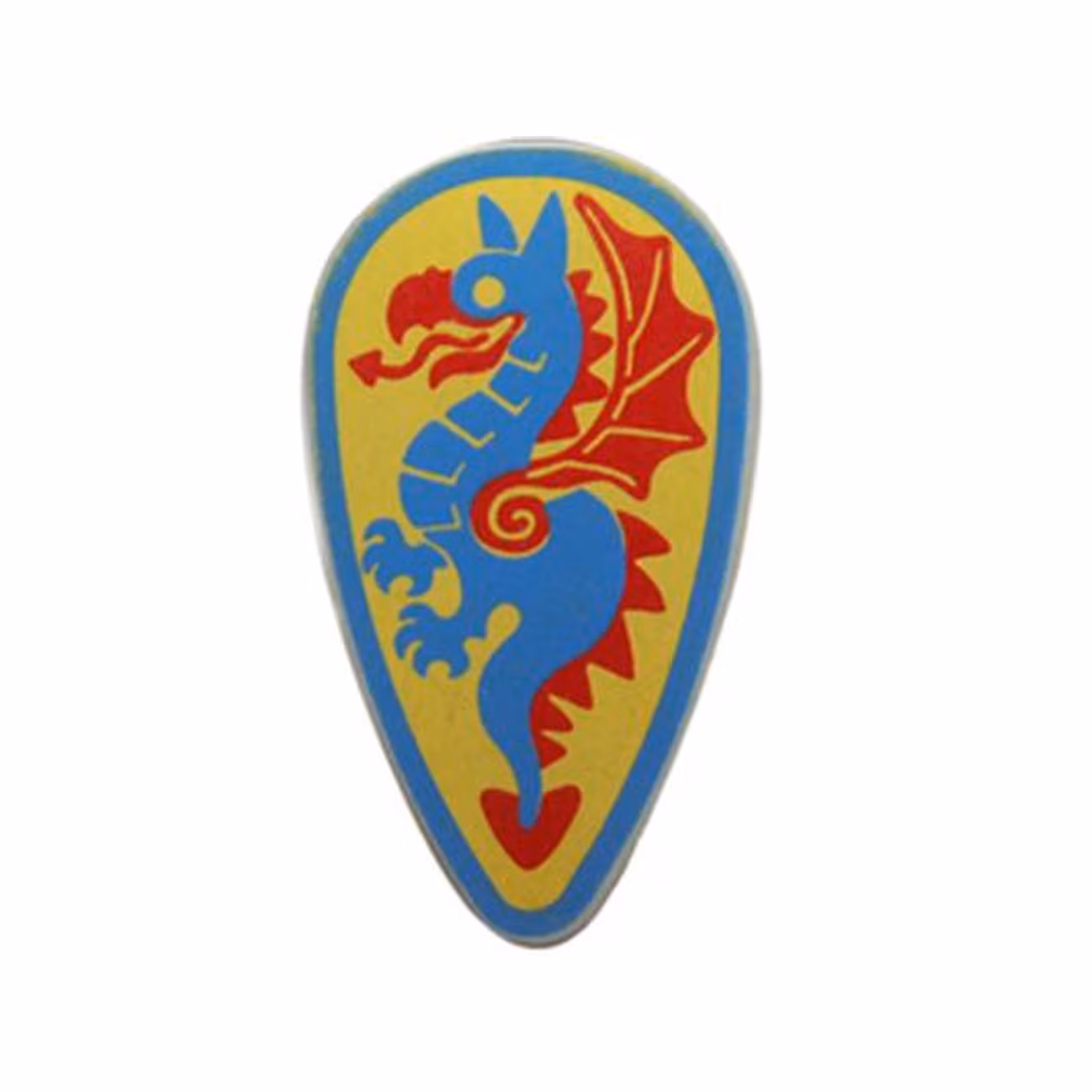 Minifigure, Shield Ovoid with Blue and Red Dragon on Yellow Background Pattern Minifigure, Shield Ovoid with Blue and Red Dragon on Yellow Background Pattern