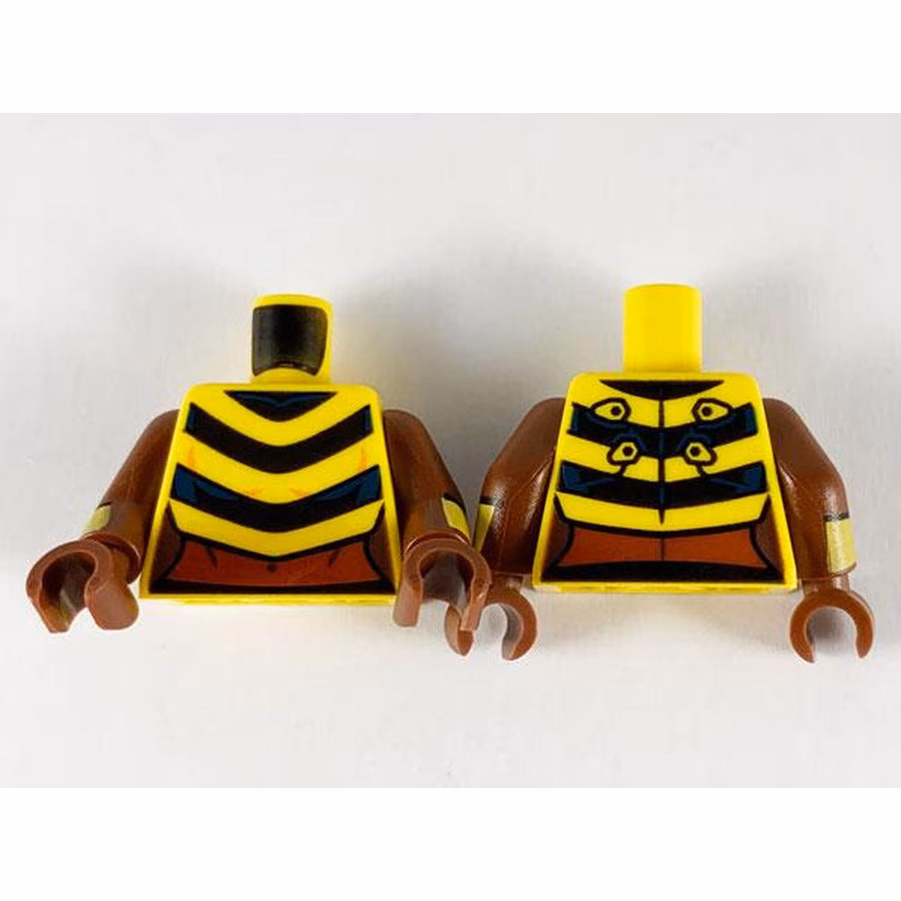 Torso Female, 3 Black Chevron Stripes, Reddish Brown Midriff Pattern / Reddish Brown Arms with Yellow and Bright Light Orange Cuffs Pattern / Reddish Brown Hands Torso Female, 3 Black Chevron Stripes, Reddish Brown Midriff Pattern / Reddish Brown Arms with Yellow and Bright Light Orange Cuffs Pattern / Reddish Brown Hands
