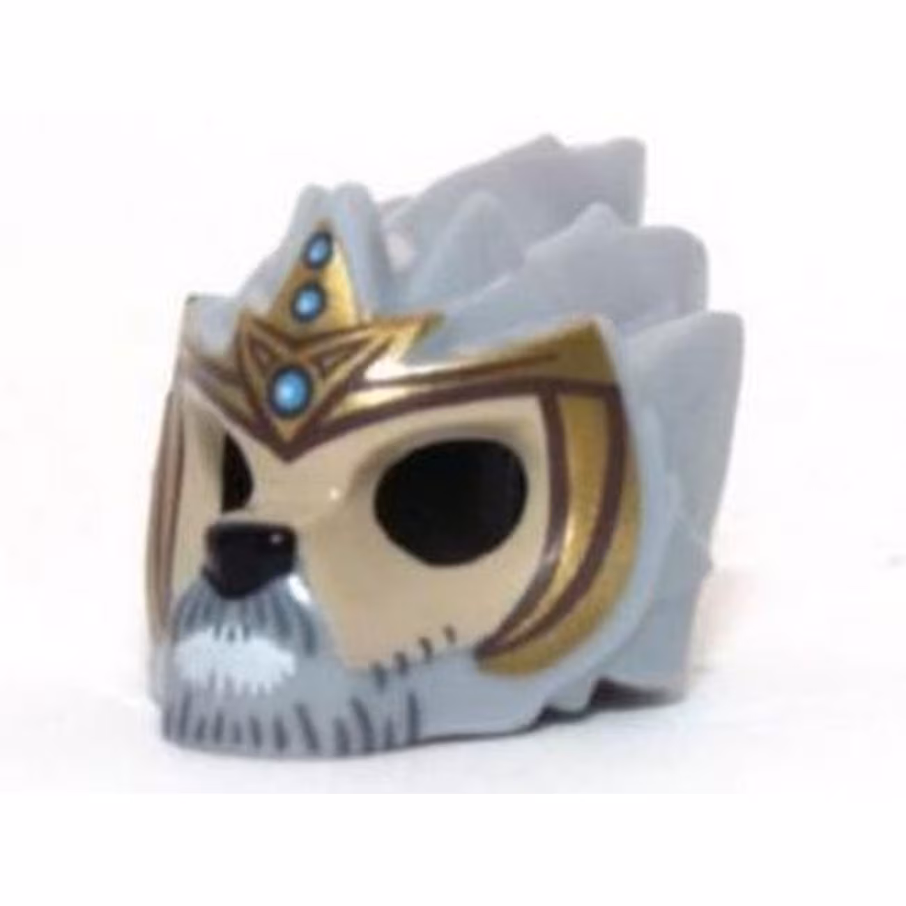 Minifigure, Headgear Mask Lion with Tan Face, Gray and White Beard and Gold Crown Pattern Minifigure, Headgear Mask Lion with Tan Face, Gray and White Beard and Gold Crown Pattern