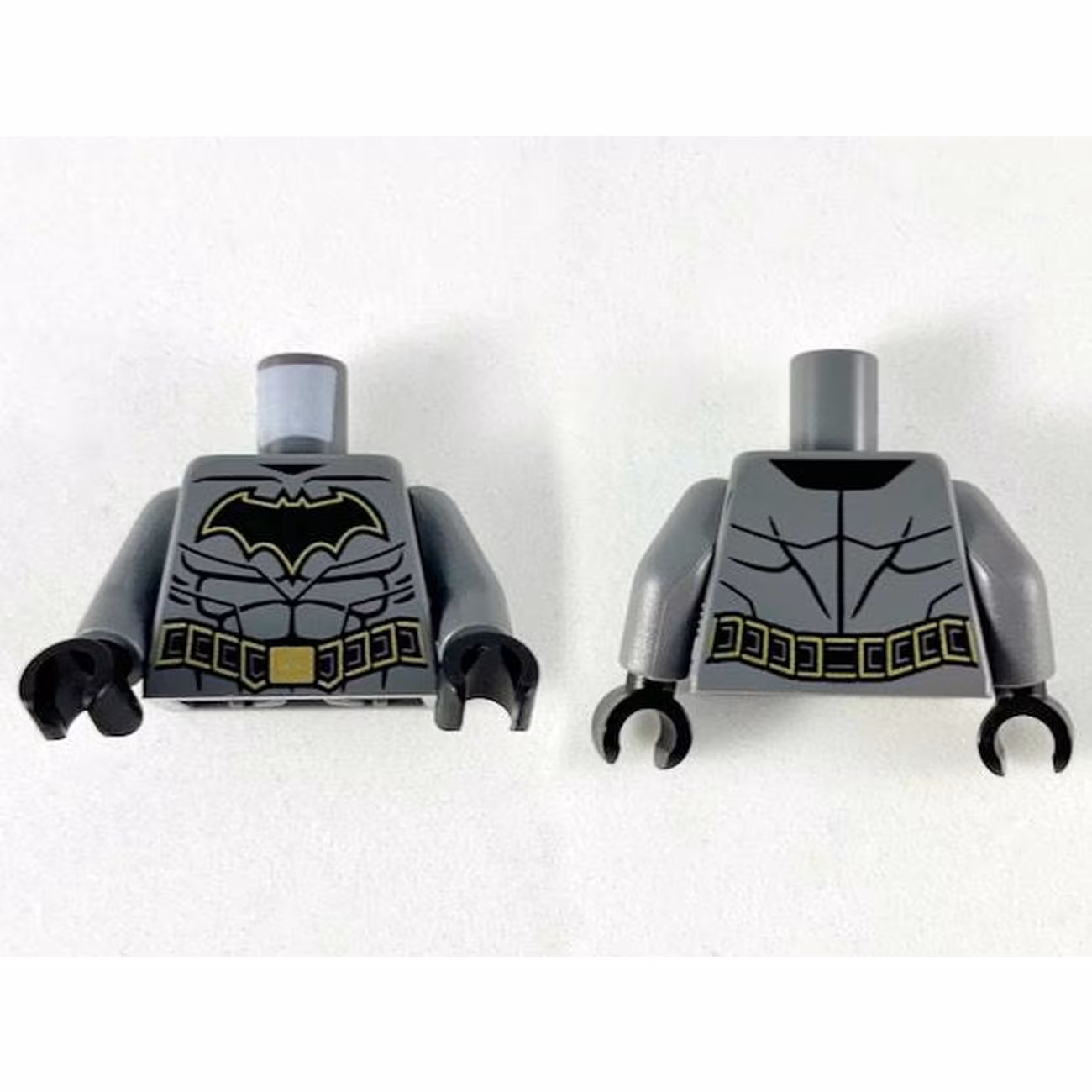 Torso Batman Black Bat with Gold Outline, Black Muscles Outline, Black Belt with Gold Buckle and Borders Pattern / Dark Bluish Gray Arms / Black Hands Torso Batman Black Bat with Gold Outline, Black Muscles Outline, Black Belt with Gold Buckle and Borders Pattern / Dark Bluish Gray Arms / Black Hands