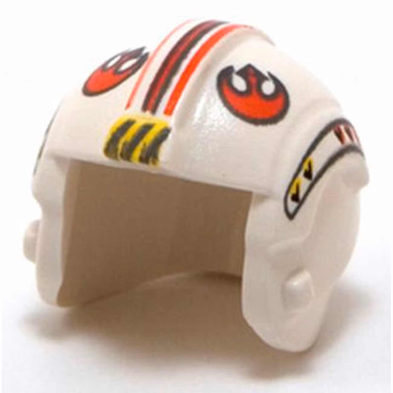 Minifigure, Headgear Helmet SW Rebel Pilot with Red Rebel Alliance Symbol, Stripes and Side Pattern Minifigure, Headgear Helmet SW Rebel Pilot with Red Rebel Alliance Symbol, Stripes and Side Pattern