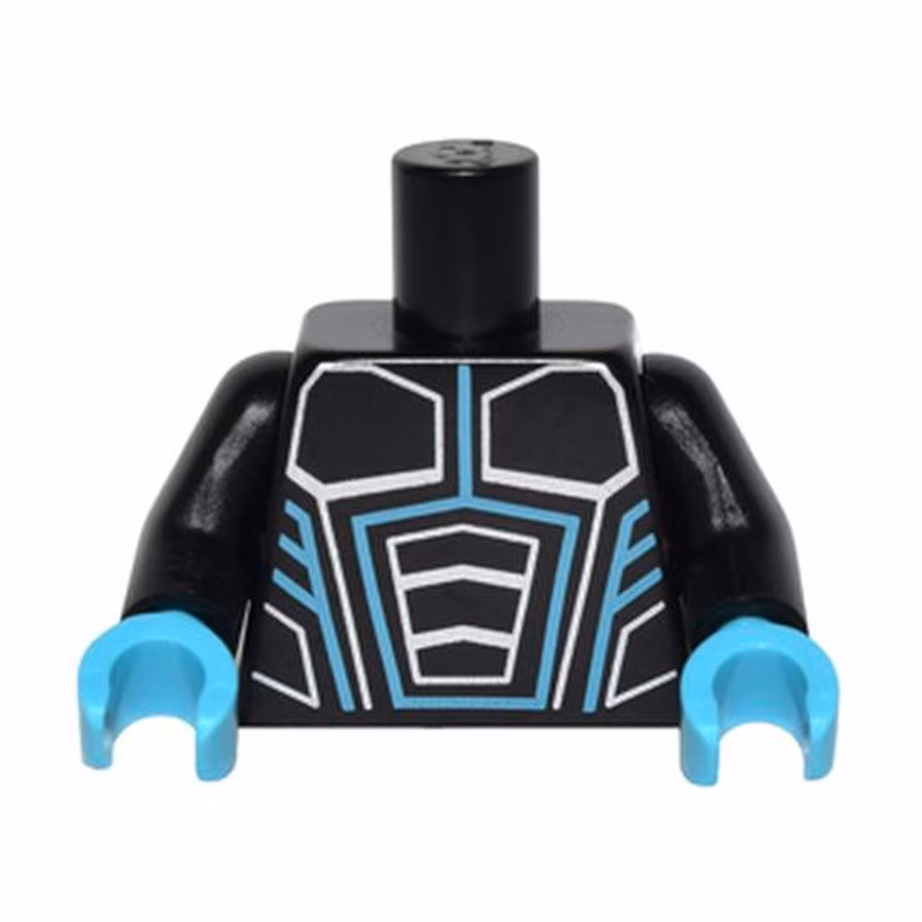 Torso Robot Armor with Medium Azure and Silver Lines Pattern / Black Arms / Medium Azure Hands Torso Robot Armor with Medium Azure and Silver Lines Pattern / Black Arms / Medium Azure Hands