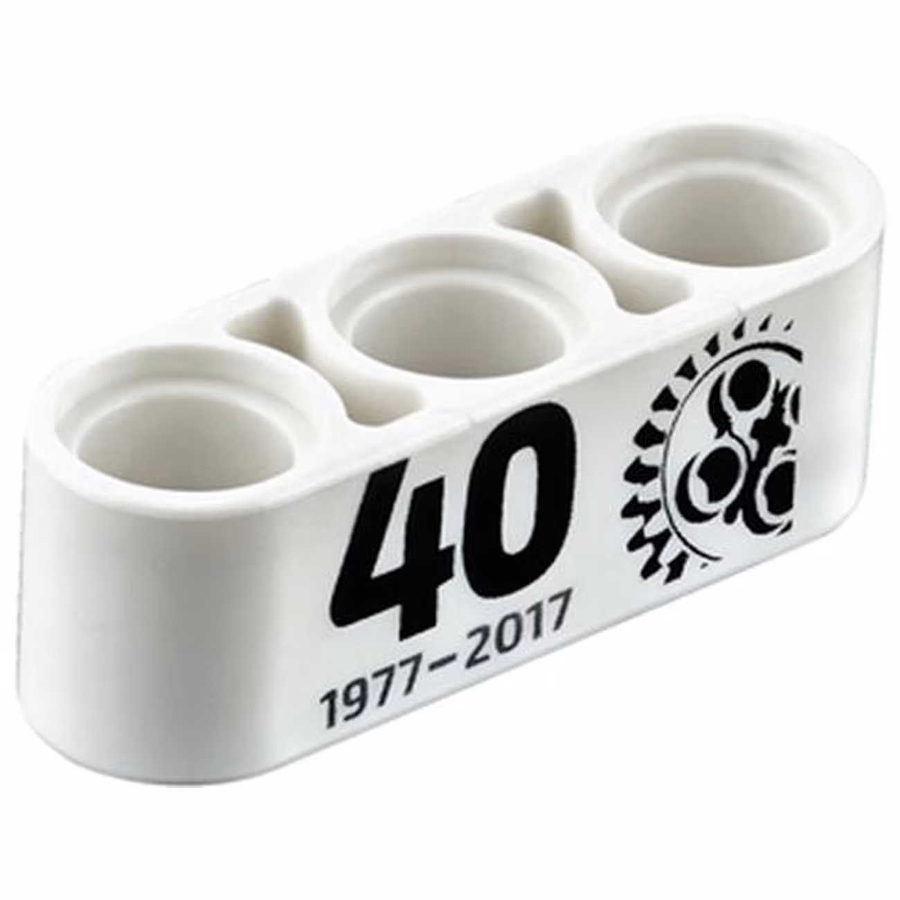 Technic, Liftarm Thick 1 x 3 with Black '40 1977 - 2017' and 24 Tooth Gear Pattern Technic, Liftarm Thick 1 x 3 with Black '40 1977 - 2017' and 24 Tooth Gear Pattern