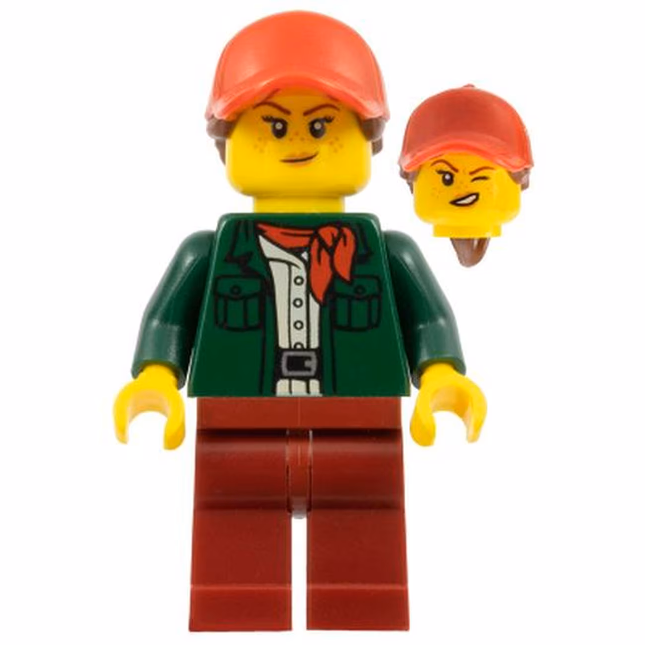Safari Tourist - Female, Dark Green Jacket, Dark Red Legs, Red Ball Cap with Reddish Brown Ponytail Safari Tourist - Female, Dark Green Jacket, Dark Red Legs, Red Ball Cap with Reddish Brown Ponytail