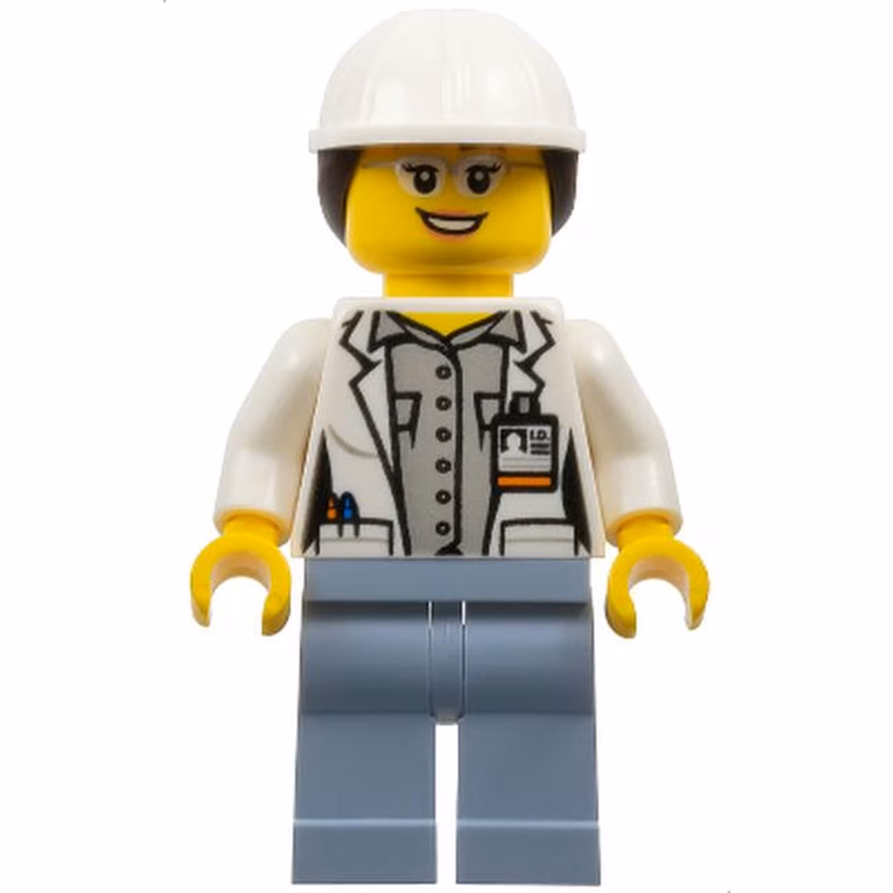 Volcano Explorer - Female Scientist, White Construction Helmet with Dark Brown Ponytail Hair Volcano Explorer - Female Scientist, White Construction Helmet with Dark Brown Ponytail Hair