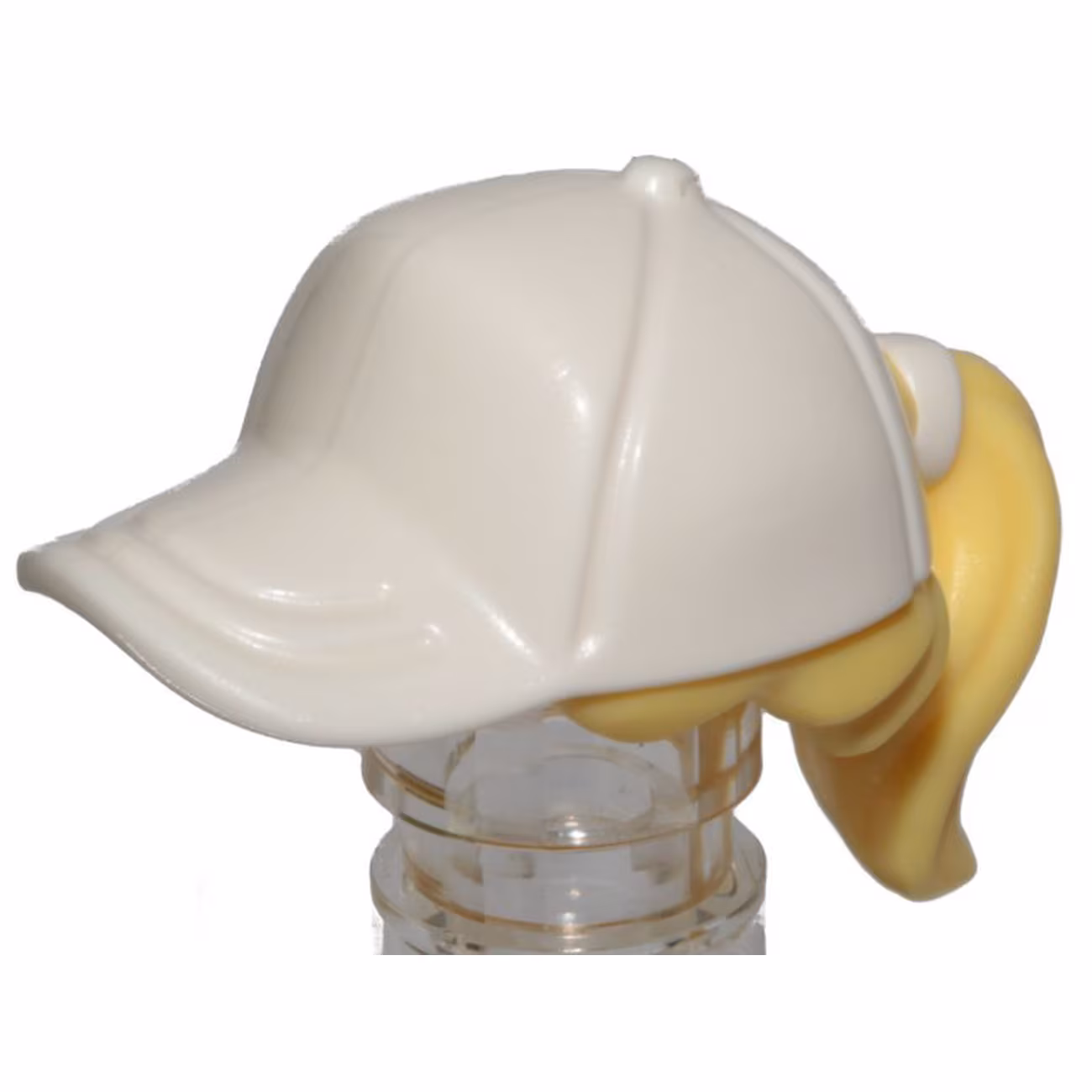 Minifigure, Hair Combo, Hair with Hat, Ponytail with Molded White Ball Cap Pattern Minifigure, Hair Combo, Hair with Hat, Ponytail with Molded White Ball Cap Pattern